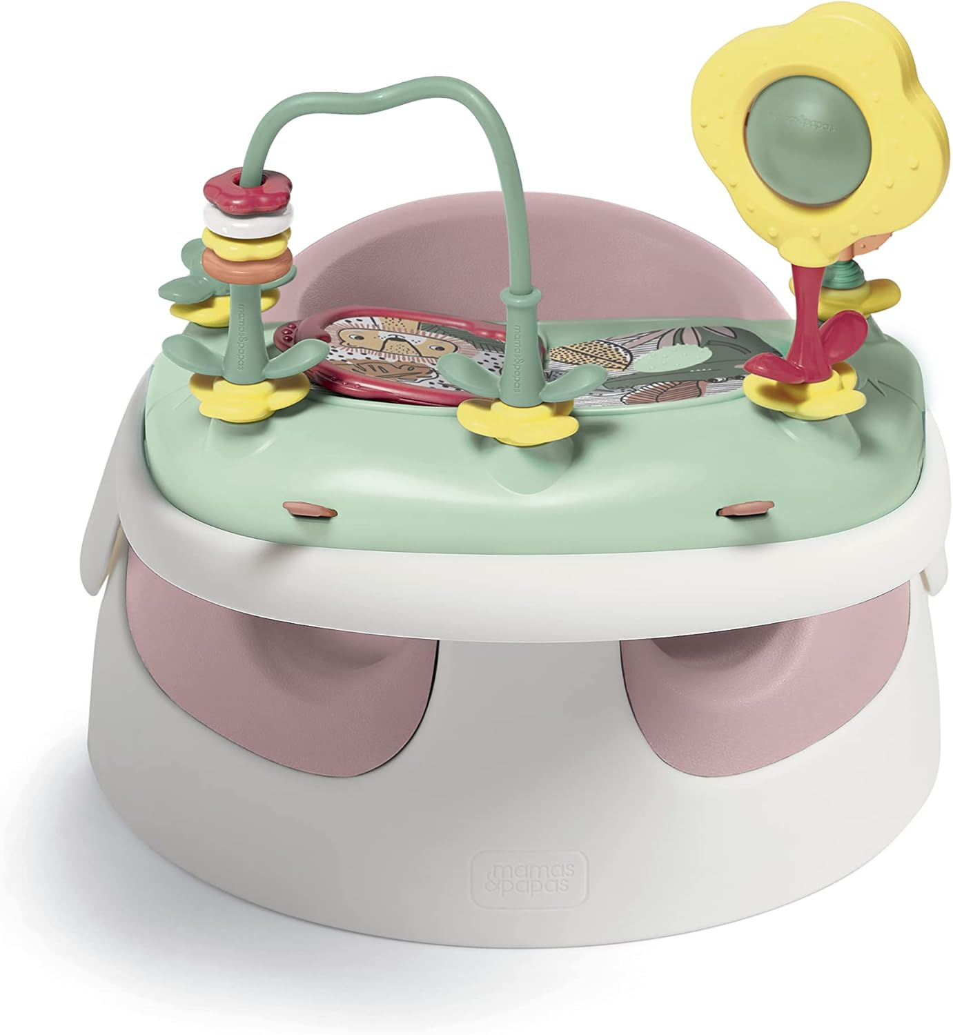 Mamas & Papas Baby Snug Floor Seat and Activity Tray - Blossom (Pink) | Supportive & Adjustable, Easy Clean Design, Activity Play Tray, Light Weight and Portable, Suitable from 3 Months +