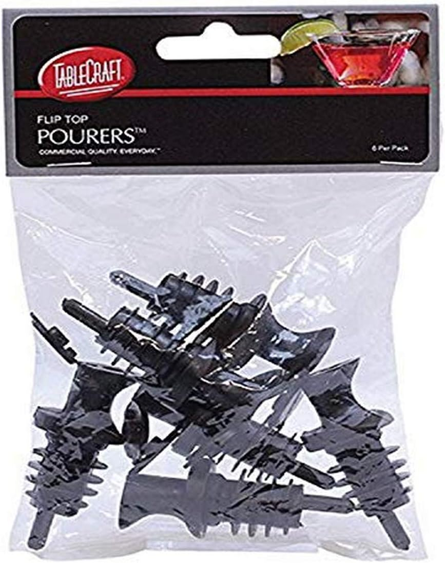 Flip-Top Plastic Free Flow Pourers (6 Pack), Black