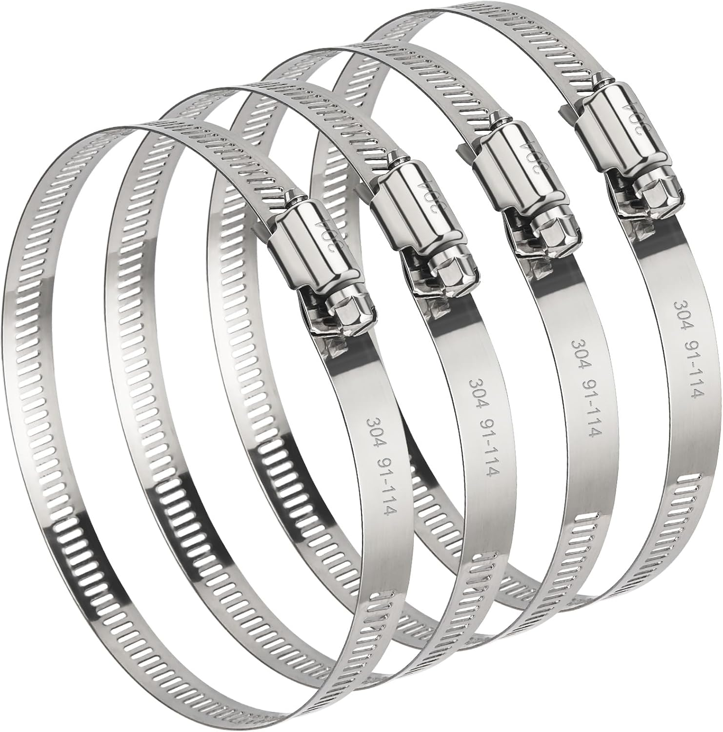 4 Inch (Diameter) Hose Clamp, 304 Stainless Steel Quick-Screw Dryer Vent Clamp, Adjustable 3.5″ to 4.3″ Worm Gear Hose Clamps for Air Ducting, Dust Collection, Automotive, 4 Pack