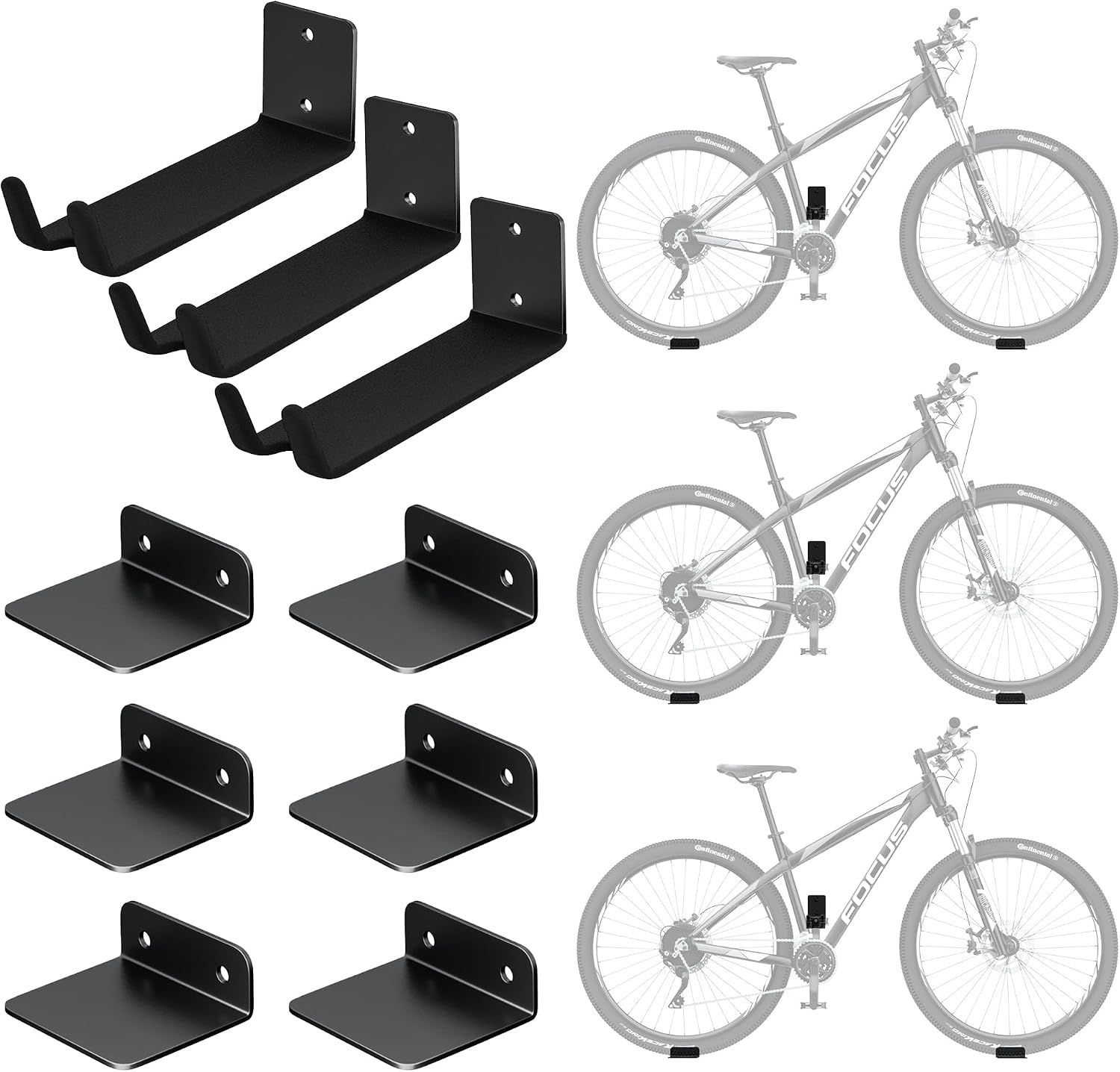 Wall Mount Bike Pedal Hanger, Heavy-Duty Garage Bike Rack, Horizontal Bike Hooks, Holds up to 70LBS, 3 Pack