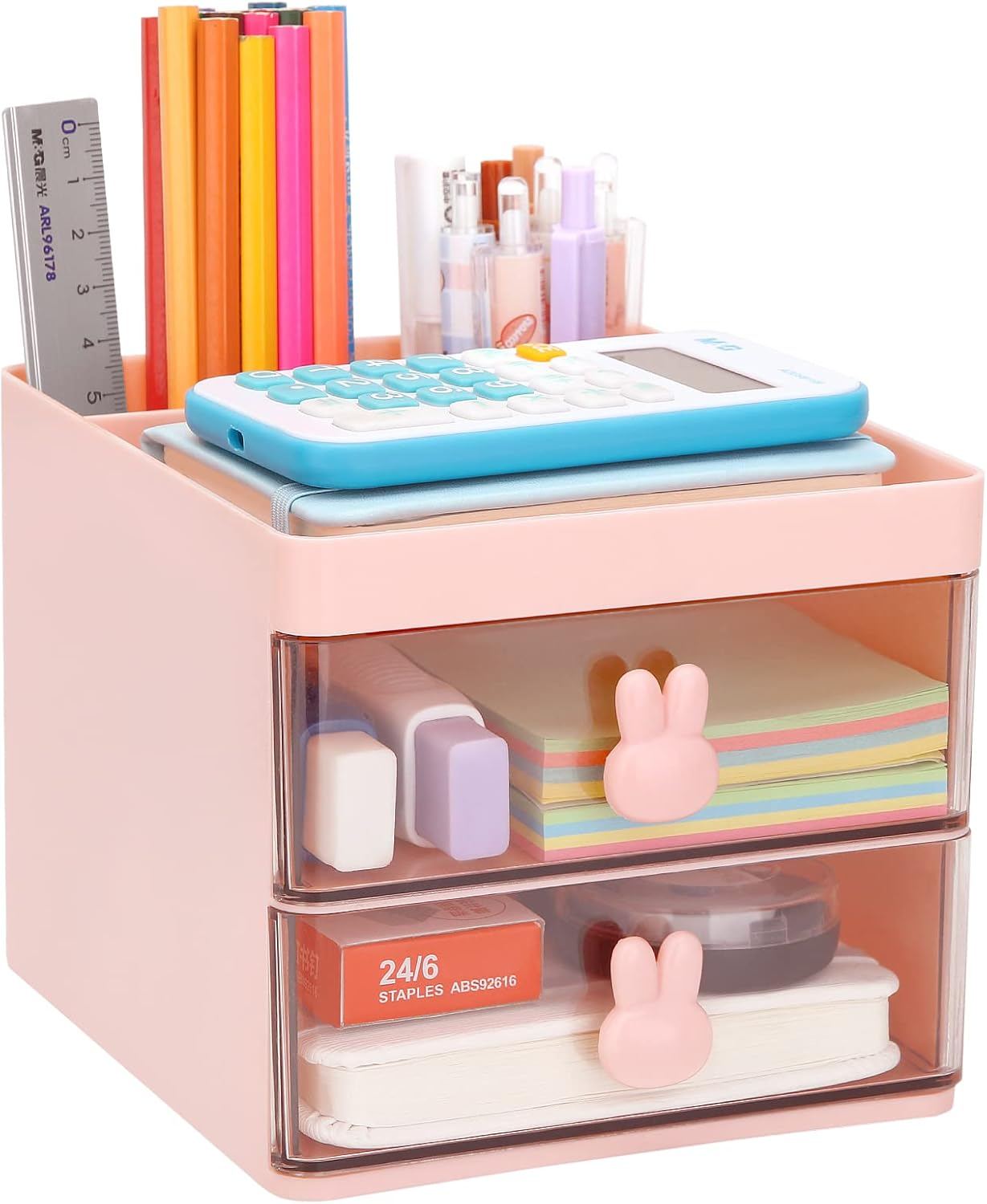 Small Desk Organizer With Drawer Office Desktop Storage Box Business Card/Pen...