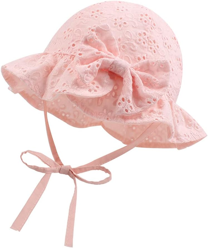 Cappellino Estivo Da Sole per Neonata Cappello Da Pescatore Bowknot per Bambina Berretto Mare Con Sottogola Regolabile(Rosa,3-6 Mesi)