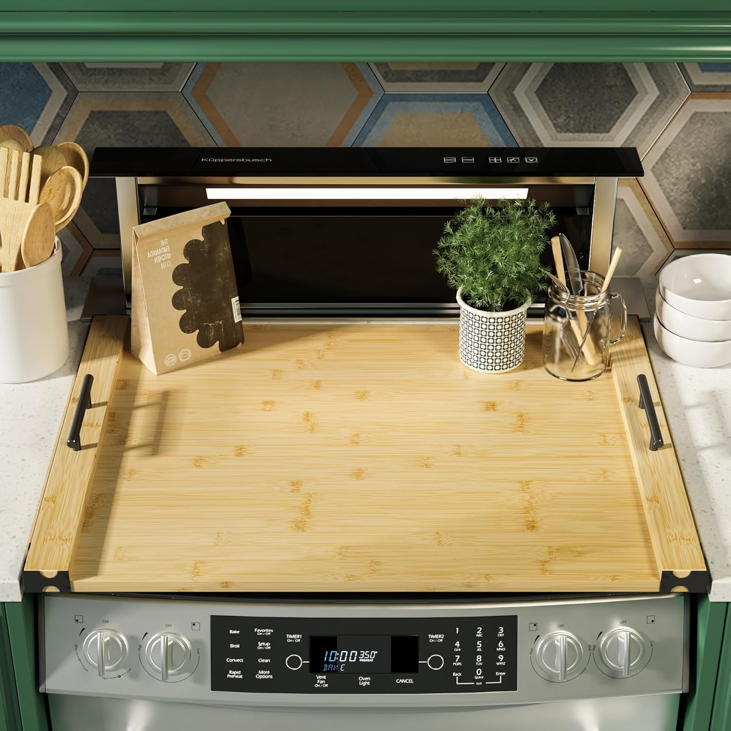 Noodle Board Stove Cover for Gas Stovetop, Bamboo Stove Top Covers for Electric Stove and Gas Burners with Handles Kitchen Sink Cover for Counter Space Decorative Serving Tray Natural (29.53