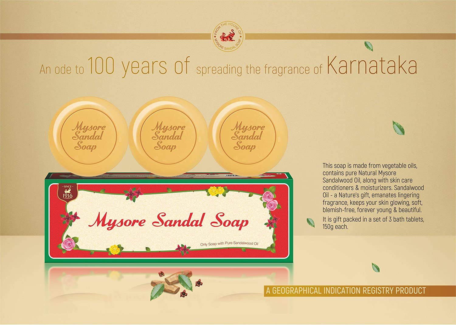 Mysore Sandal Soap Gift Pack, 450 g - Picture 3 of 9