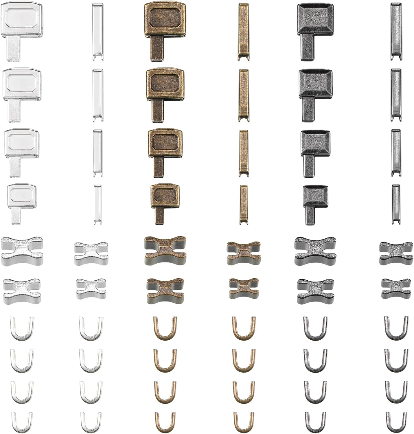 WILLBOND 60 Pieces Metal Zipper Insertion Pin 4 Sizes Zipper Repair Kit Latch Slider Retainer for Jackets Coats 3 Colors DIY Sewing Replacement, Size of 3/5/8/10
