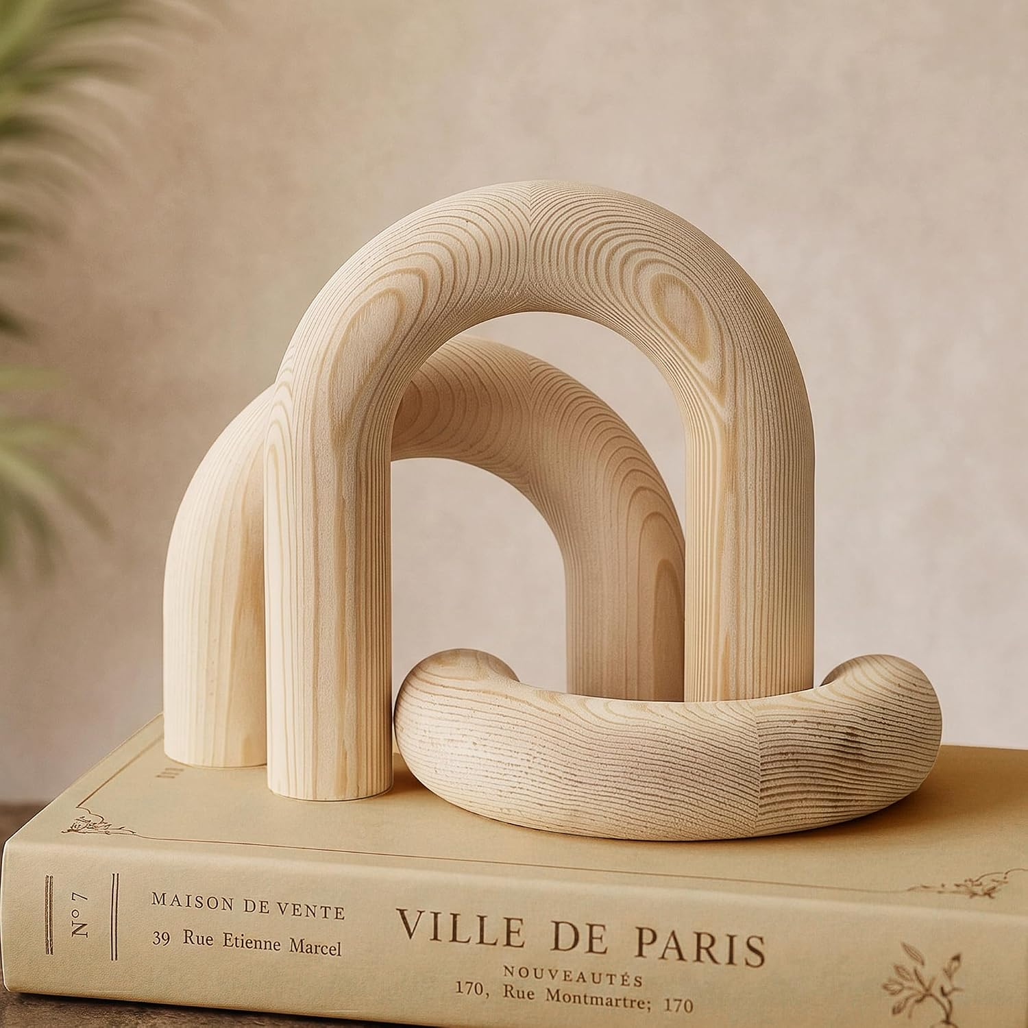 Pine Wood Arch Decor Set: Wood Sculpture for Shelf Decor, Natural