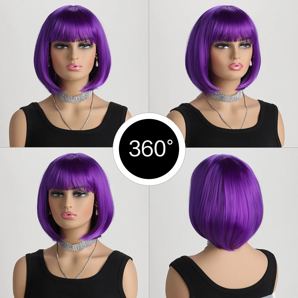 Heat Resistant Short Bob Wig with Bangs for Women Perfect for Halloween Birthday Costume Party or Daily Use