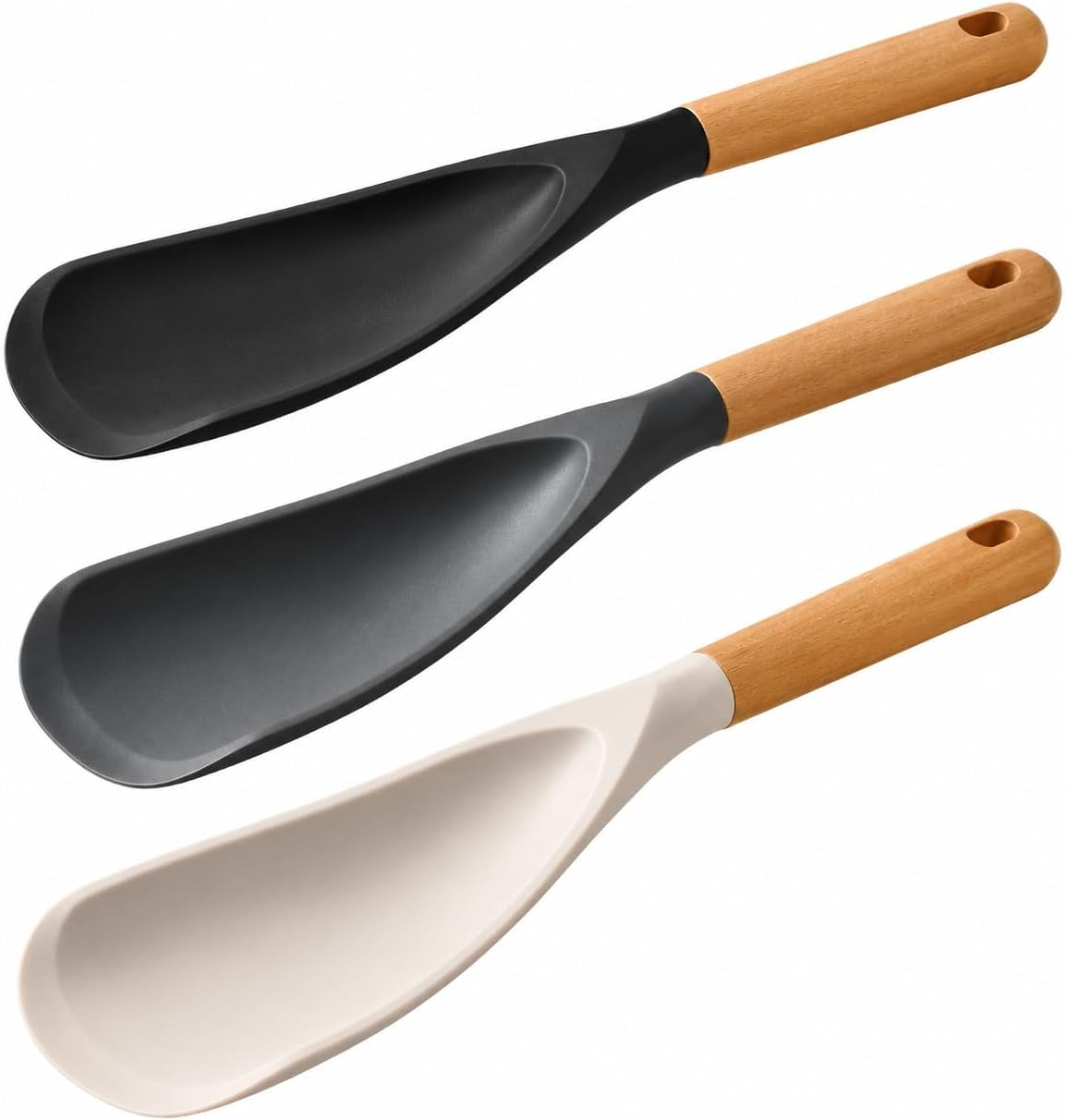 3 Pack Silicone Spoon Spatula Spoonula Set, Wood Handle for Non Stick Pans | BPA Free Food Grade Silicone Spoonula with Wooden Handle for Mixing, Scooping, Scraping, Baking, Stir Frying and Serving