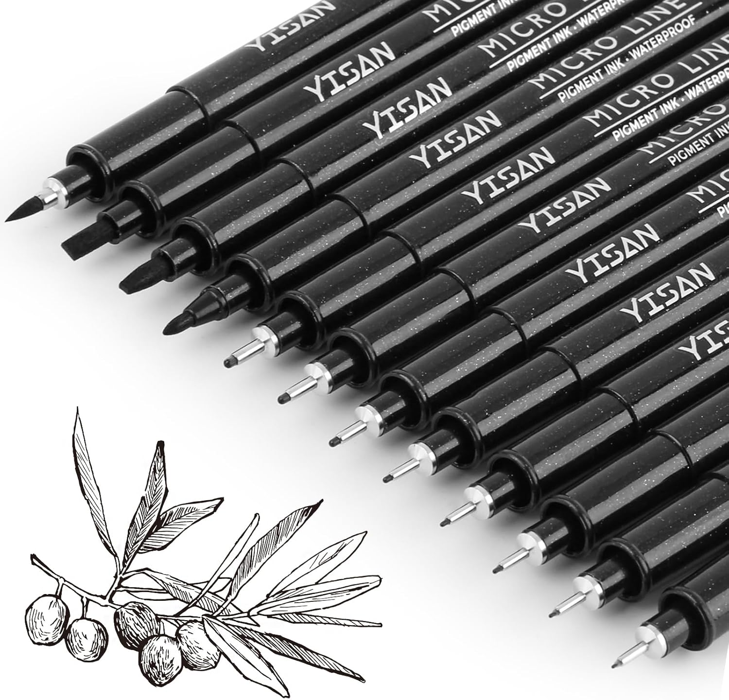 YISAN 12 Fineliner Stifte Set, Schwarz Filzstiften,Tuschestift Pigment Liner Set, Wasserfest, Stifte Für Künstler, Illustration, Skizzen, Technisches Zeichnen, 902195
