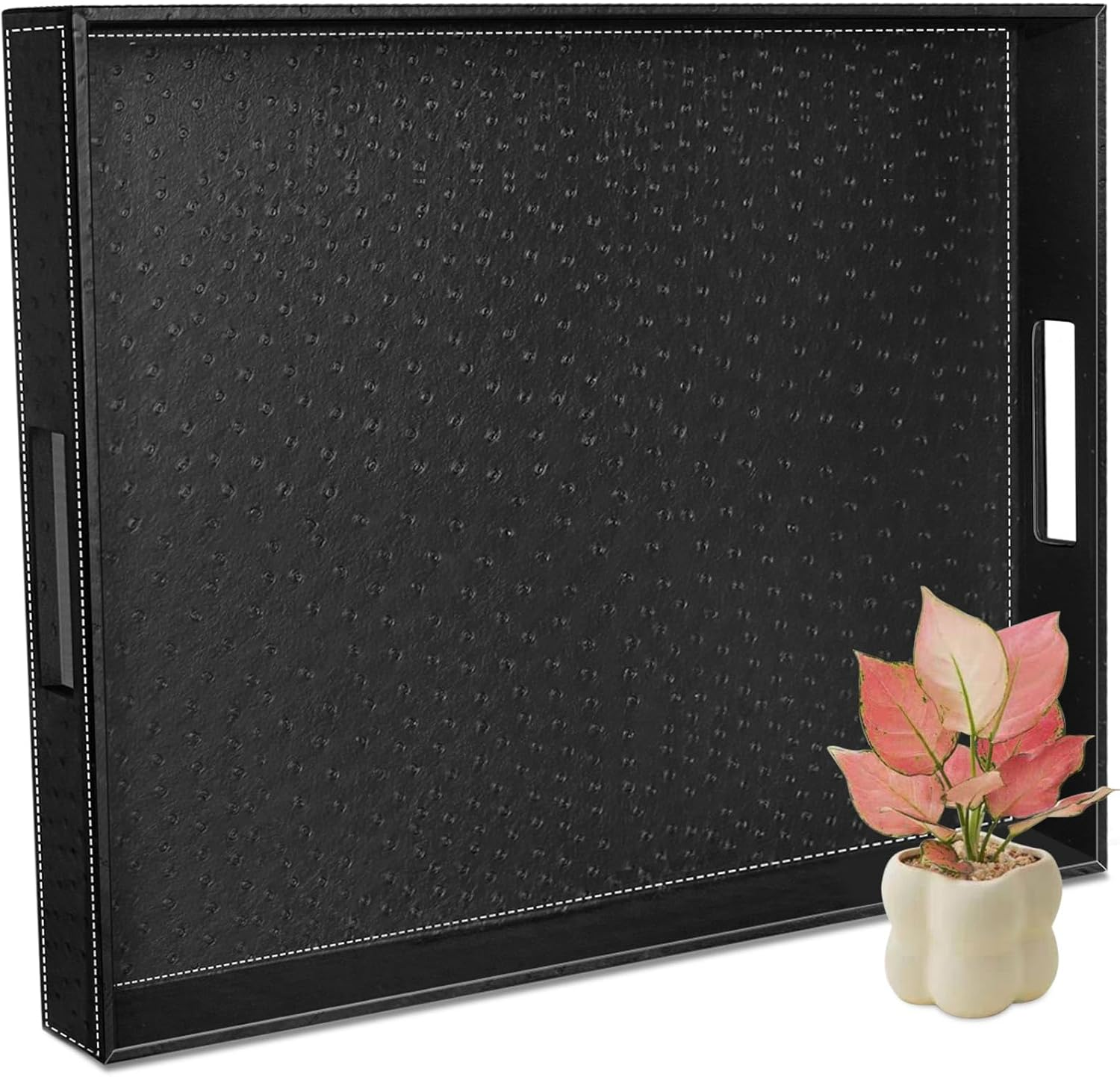 Serving Tray with Handles, 20 X 16 Inch Ottoman Tray for Coffee Table, Breakfast, Kitchen Home Black Tray Decor Extra Large, Rectangular