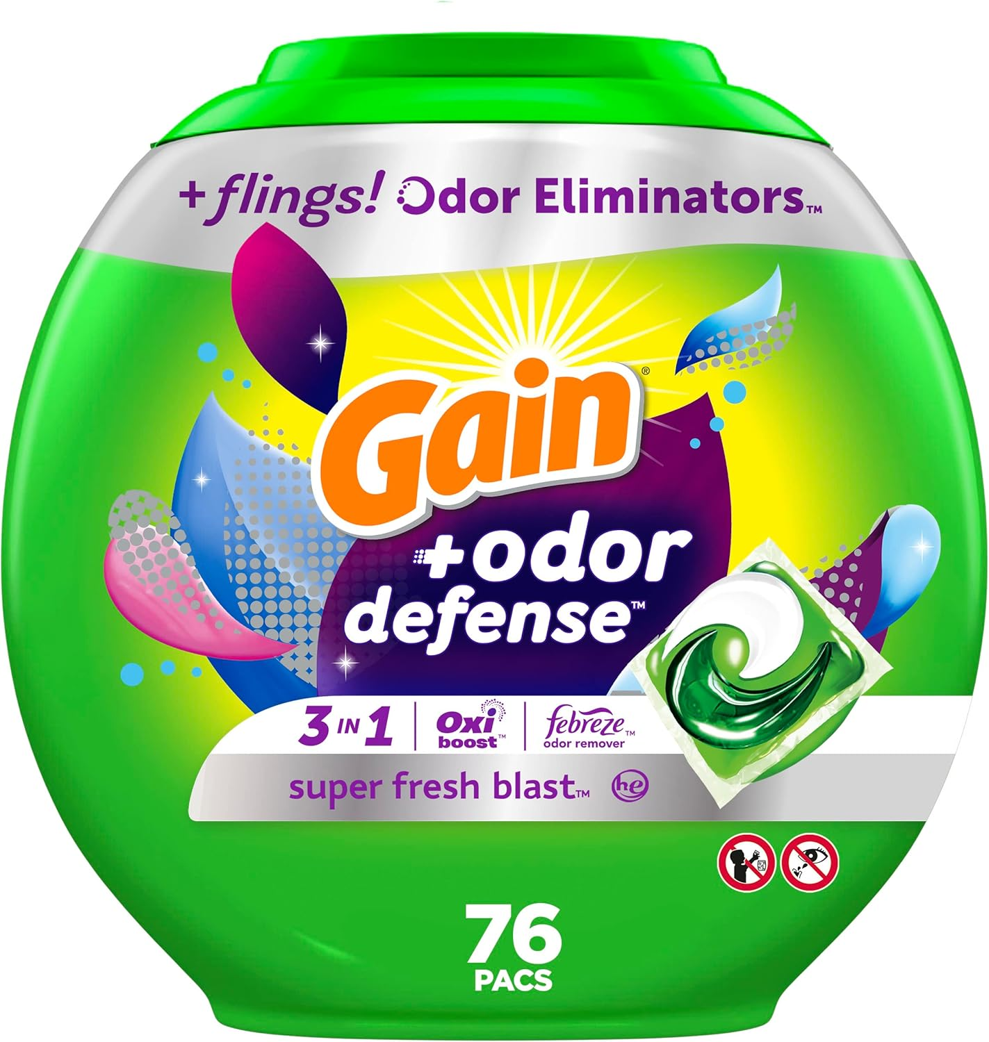 Gain Odor Defense Laundry Detergent Pods 76 Count Super Fresh Blast Scent