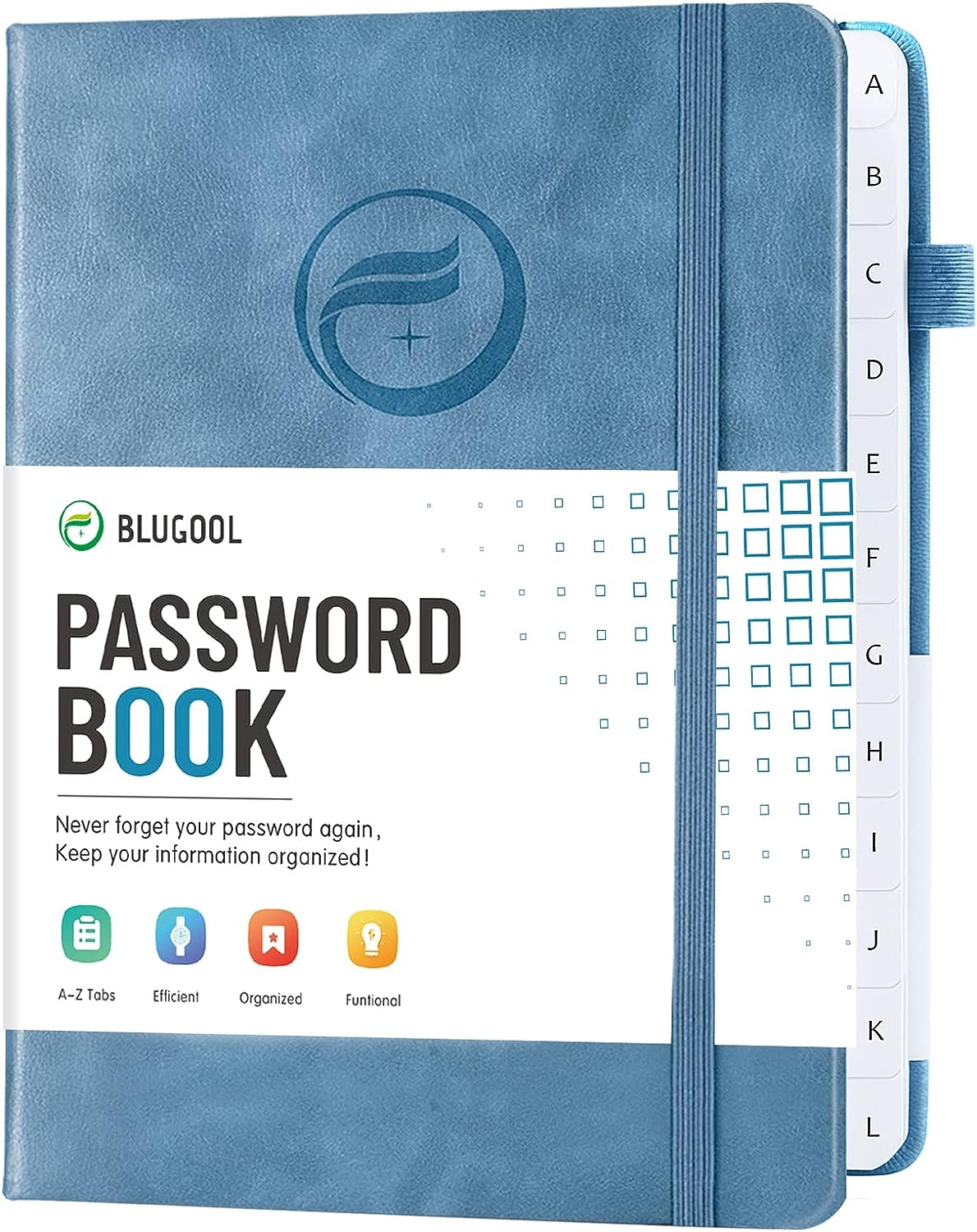 Password Book with Alphabetical Tabs, Hardcover Password Keeper, Password Notebook Organizer for Computer and Internet Address Website Login, Gifts for Home and Office, 4.4''x 5.8''- Blue