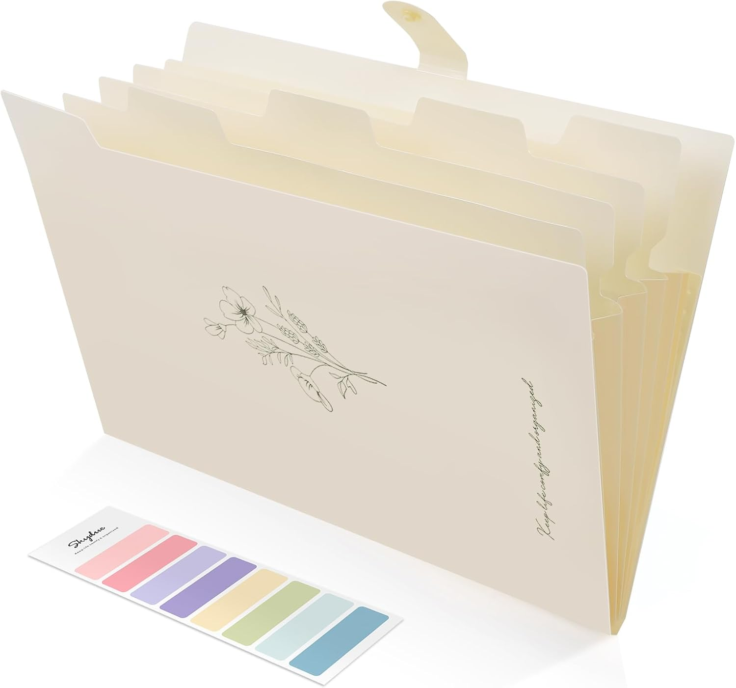 Expanding File Organizer with 5 Pockets, Accordion File Folders with Labels, Portable Document Paper Bill Receipt Organizer, Home College School Office Supplies, Letter Size,Apricot