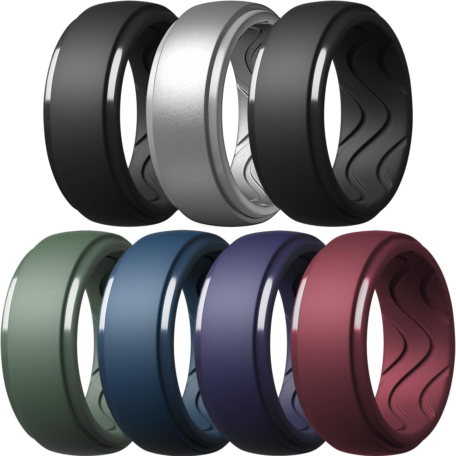 Egnaro Men'S Silicone Rings 10Mm Wide 2.5Mm Thick, Rubber Wedding Bands with Inner Arc Ergonomic Breathable Design, 1/4/5/7 Variety Multipack