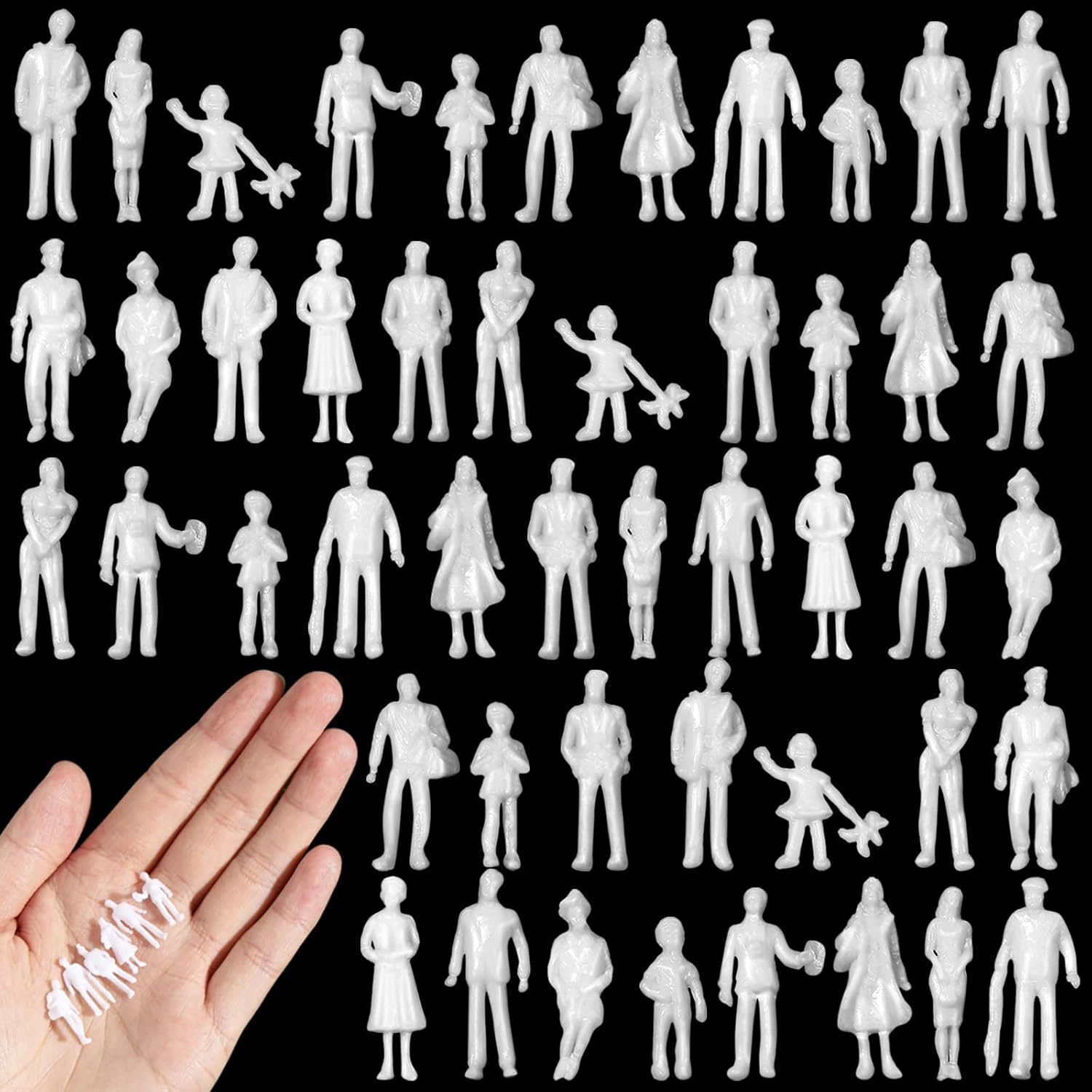 Namalu 50 Pcs 1:100 Scale White Unpainted Mini People Figures Miniature People 