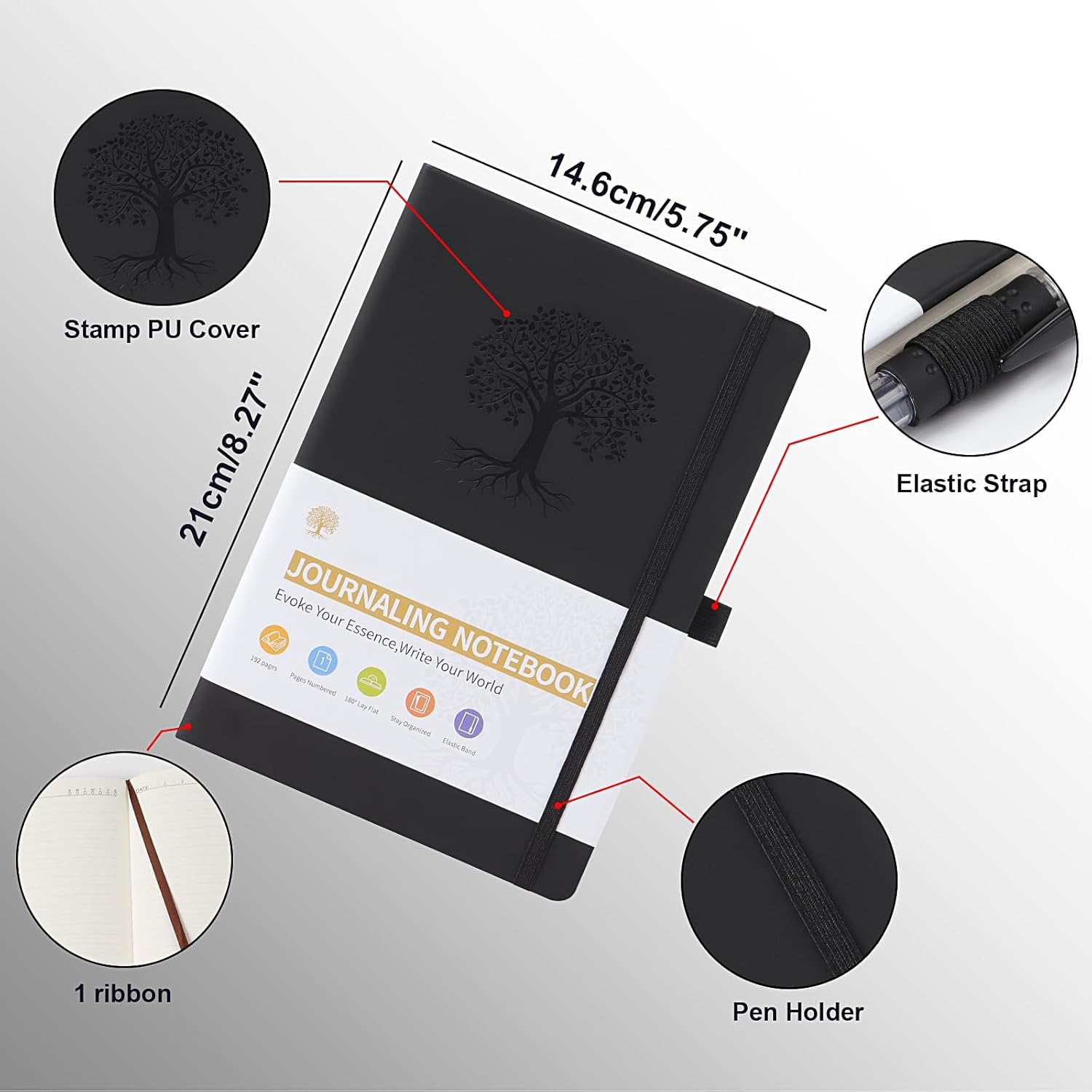 A5 Journal Notebook for Men and Women, Lined Hardcover Notebook with Elastic ... - Picture 3 of 20