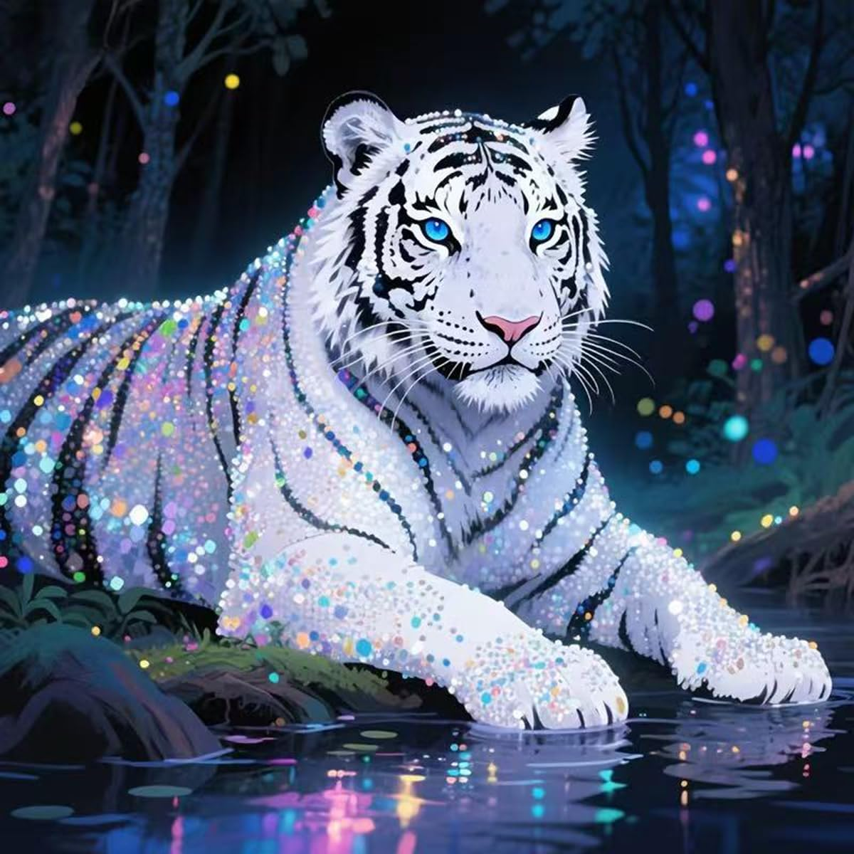 Diamond Art Kits for Adults White Tiger, DIY 5D Diamond Painting Kit for Beginne