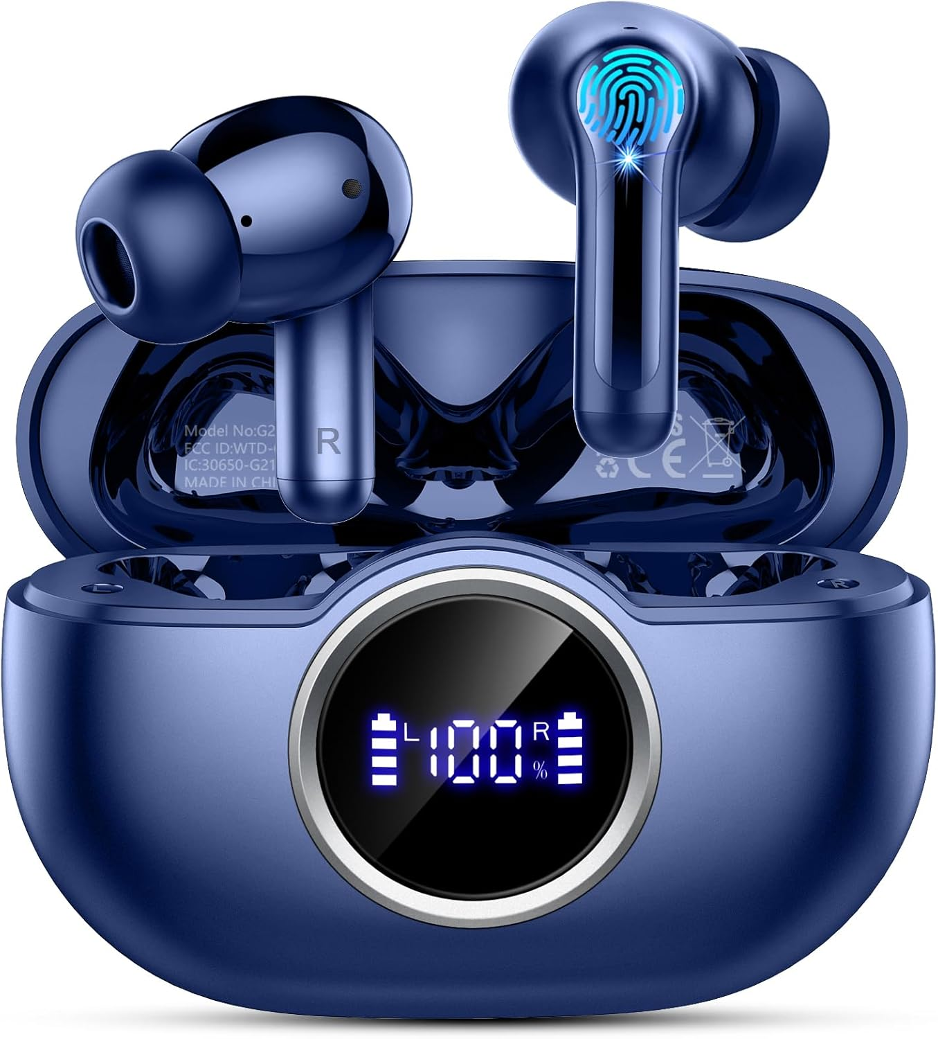 Wireless Earbuds Bluetooth 5.4 Headphones, 2025 Hi-Fi Stereo Bass Ear Buds, 4 ENC Noise Cancelling Mic 36Hrs USB-C In-Ear Earphones IP7 Waterproof Sport Workout for Laptop Pad Android Ios Phone, Blue