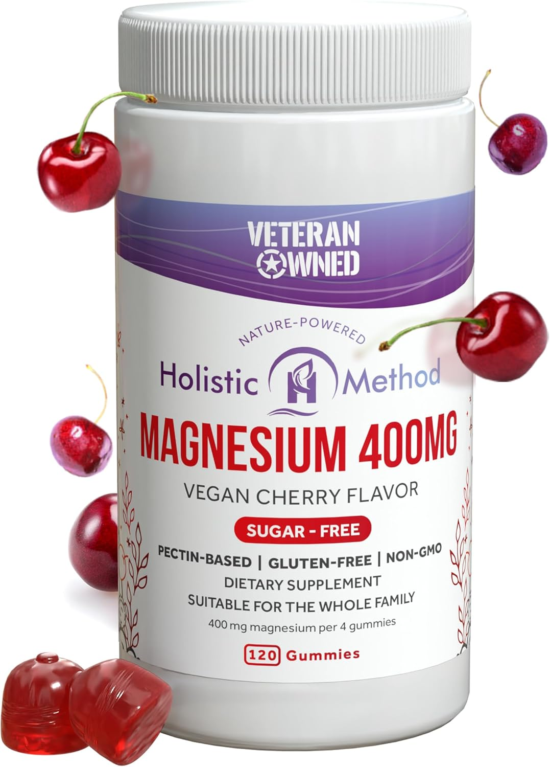 Magnesium Citrate Gummies for Kids & Adults - Sugar-Free, Vegan and Non-Gmo for Better Sleep and Relaxation - Cherry Flavor with No Sugar Alcohol - 120 Count