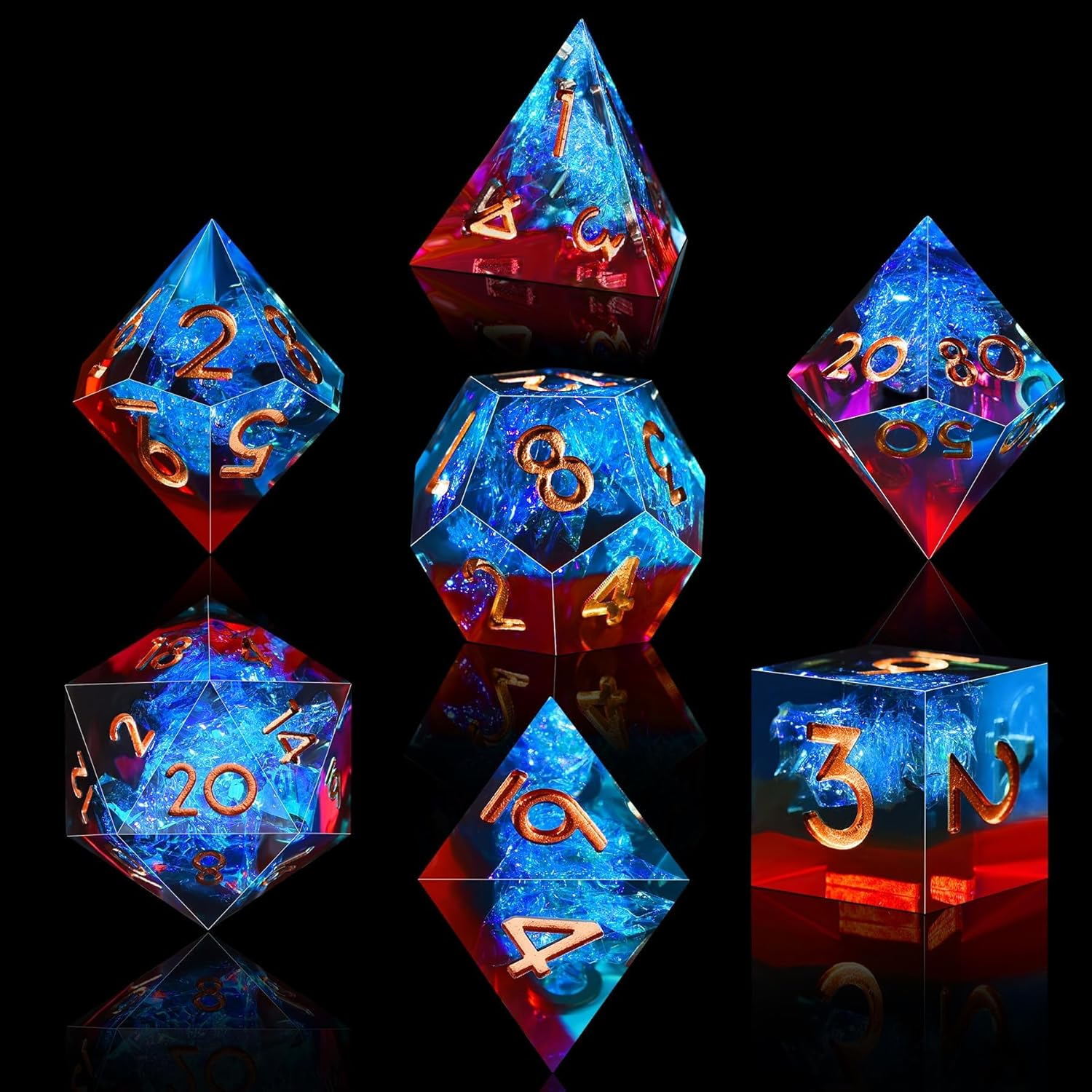 AUSTOR 7-Die DND Dice Set Handmade Sharp Edge Polyhedral Dice for Dungeons an... - Picture 2 of 29