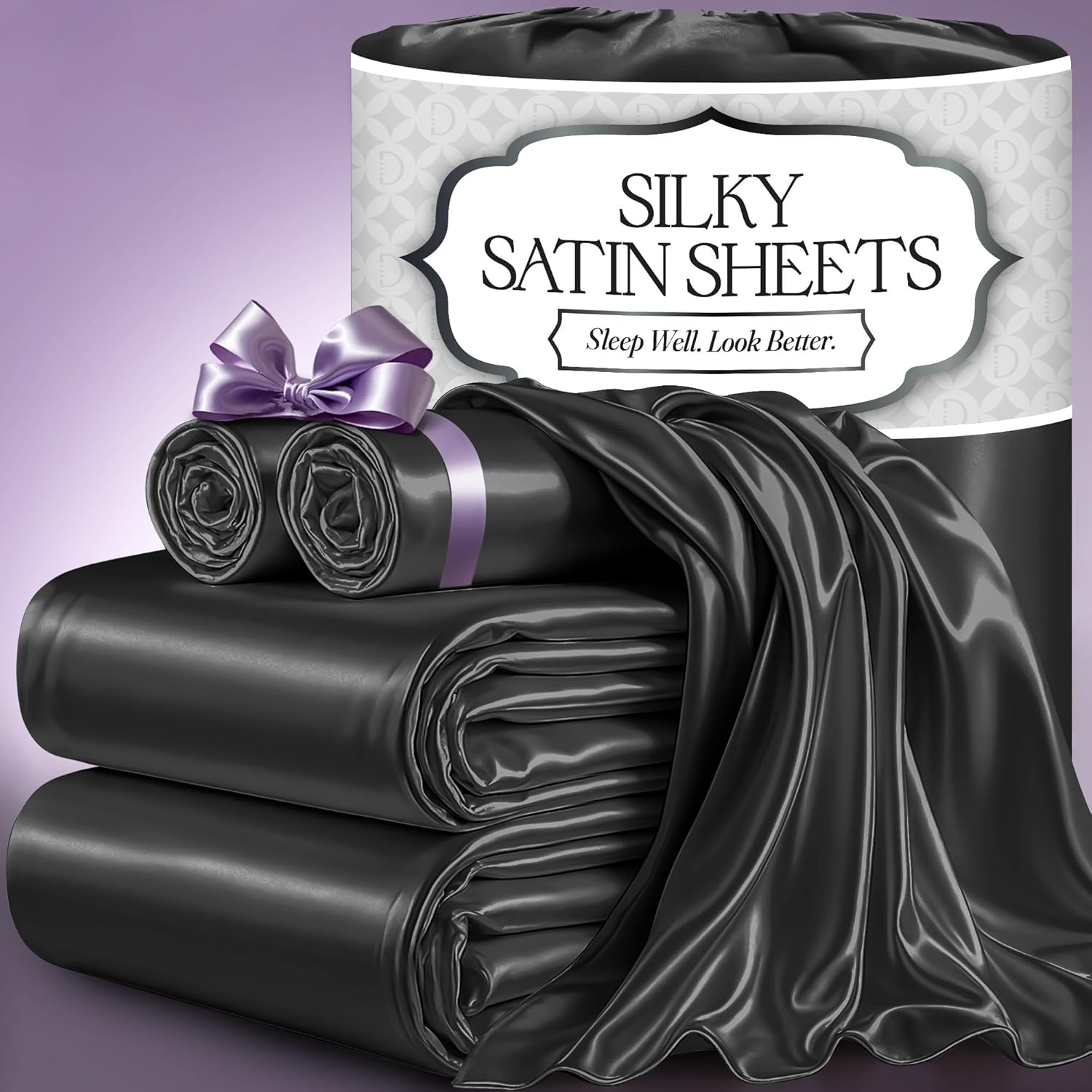 Satin Bed Sheets - 4 Piece Luxury Silky Queen Size Bedding Set - Softer than Silk, Wrinkle-Free with 15” Deep Pocket Fitted Sheet, Perfect for Hair & Skin, Gifts for Women (Stone Grey)