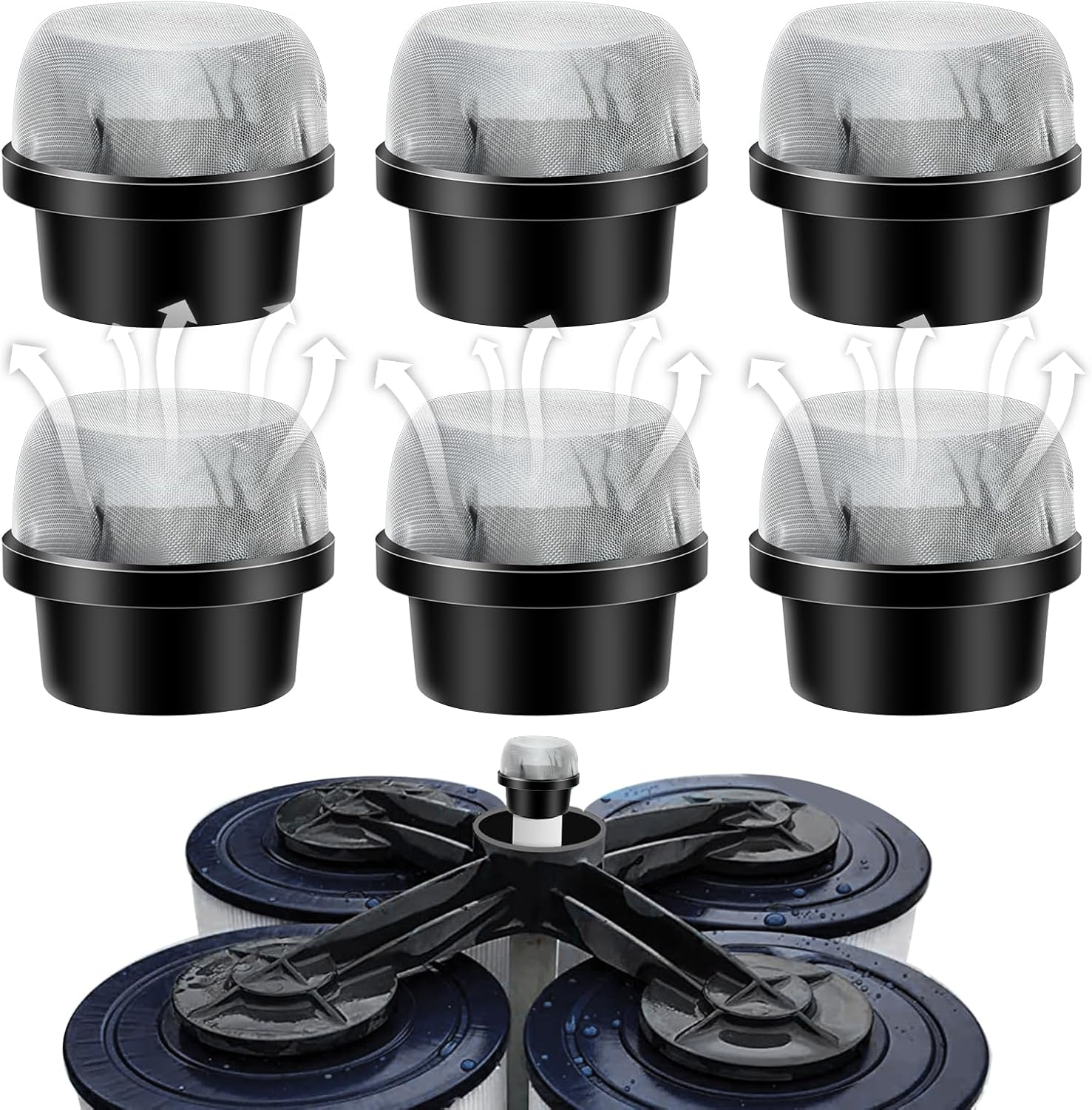 6 Pcs 190106Z Air Bleeder Screen Cap, Stainless Steel Pool Filter Screen Cap Replacement Parts Air Valve Strainer Cap Pool Filter Mesh Cap for Most Pools Filters