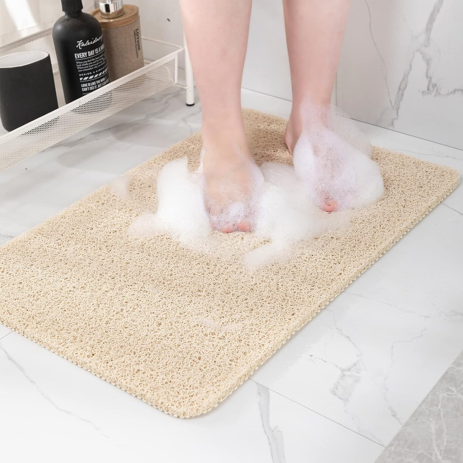 Non Slip Bathtub Mat, anti Slip Shower Mat, Fast Drying Bath Tub Mats, Foot Scrubber Mat, anti Slip Mat for Tub, Floor,Bathroom, Home, Kitchen, Hotel (Beige 24X16 Inch)