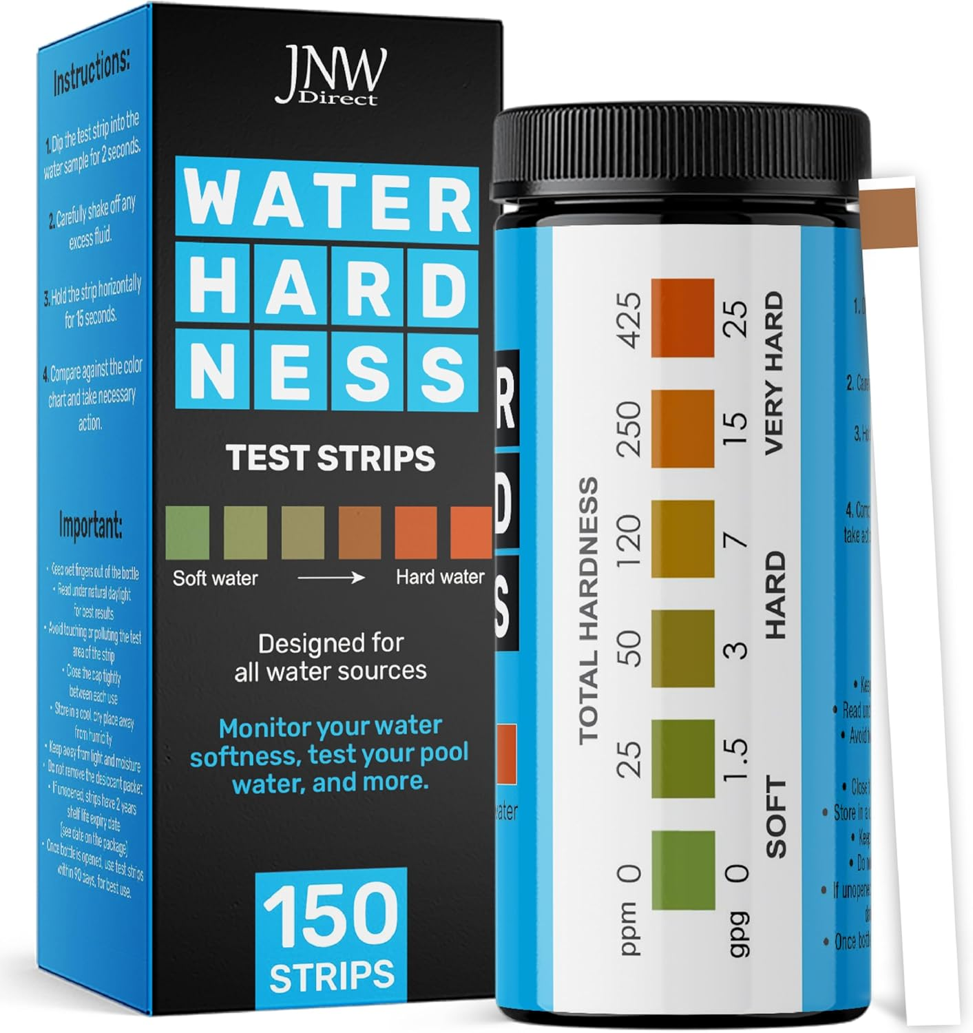 Water Hardness Test Kit - Quick and Accurate Water Hardness Test Strips - Hard Water Test Kit with Ebook - Ultimate Test Kit for Water Hardness - 150 Water Softener Test Strips by