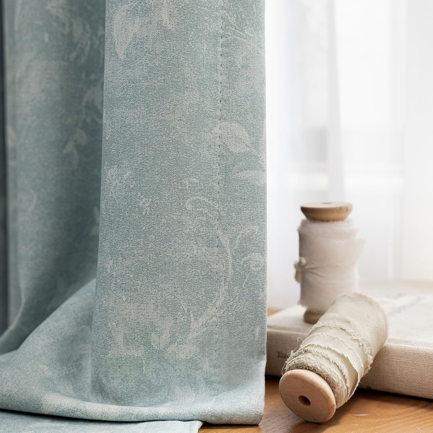 Vintage Floral Blackout Curtains for Bedroom 84 Inches Long 2 Panels Patterned Grey Blue Room Darkening Window Drapes for Living Room