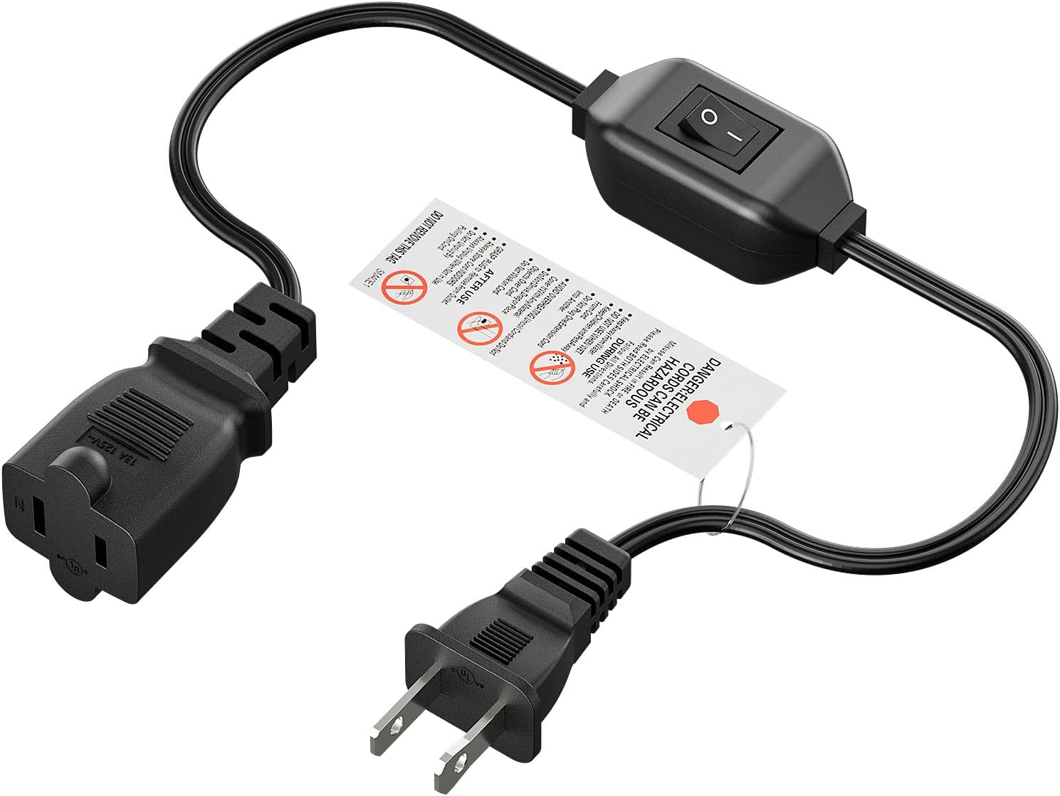 On off Switch Extension Cord [2-Feet], 2-Prong Polarized Extension Cord with Switch 12A/125V for Your Chargers/Lamp/Power Adapters Etc, 16AWG Cord