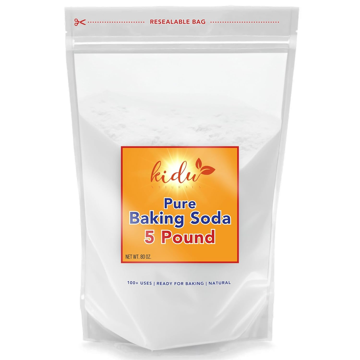 Baking Soda (5 Lbs) for Cleaning, Aluminum Free Baking Soda Bulk, Sodium Bicarbonate Cat Litter Deodorizer, Pure Baking Soda Odor Absorber for Toilet Bowl, Washing Soda for Laundry, Fridge and Freezer, Flea Powder for Carpets - 5 Pound Bulk Resealable Bag