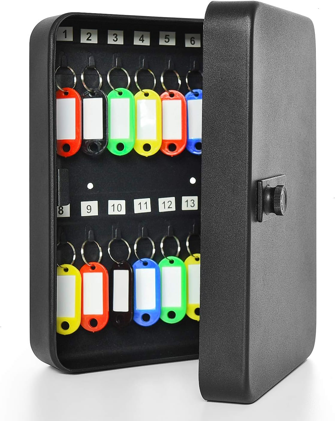 28 Key Cabinet Wall Mount, Steel Key Box Wall Mount with Code, Combination Lock Box with Code, Featuring Hooks and Tags