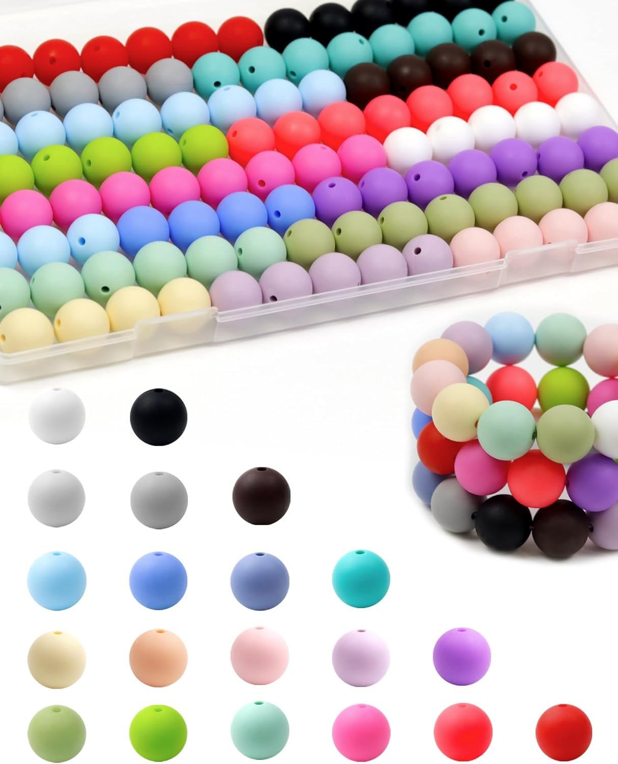 120PCS  Silicone Beads, 20 Colors15mm Mixed Color Round Rubber Focal Beads Silicone Beads Bulk for DIY and Keychain Accessories Crafts Making