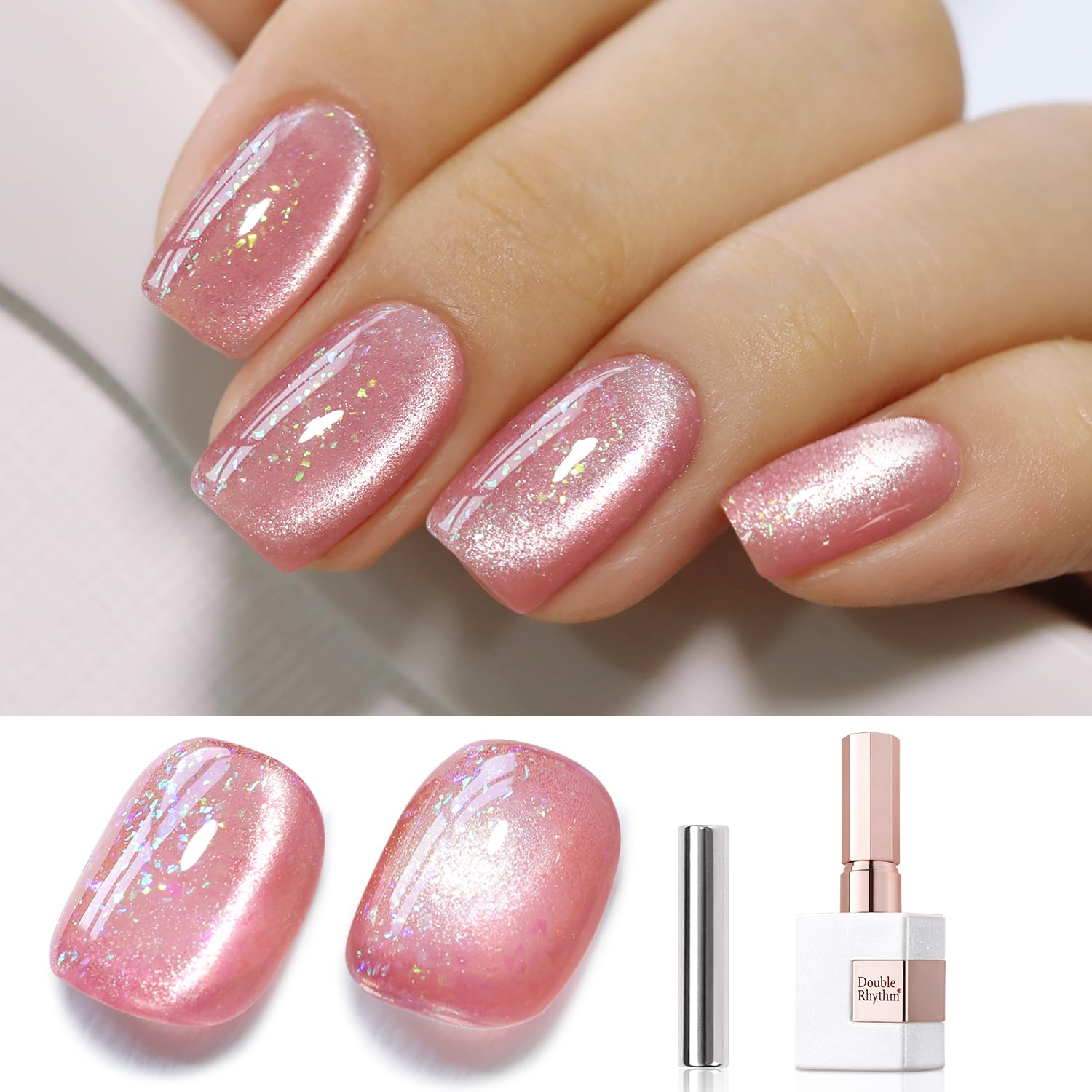 0.5 OZ Cat Eye Gel Polish with Magnet 15ML Holographic Glitter Shimmer Translucent Jelly Color Magnetic Nail Polish Salon DIY at Home (MC1012)