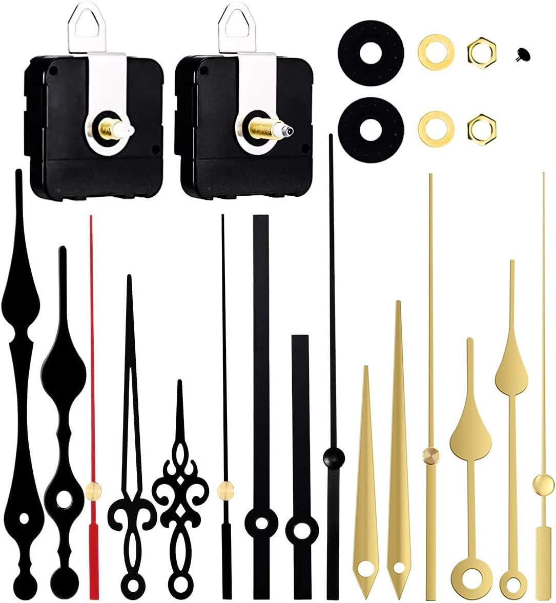 Clock Mechanism Kit Battery Powered, Quartz Clock Movement Replacement, Long and Short Shaft Wall Clock Mechanism Parts Motor Replacement DIY Repair Parts (Gold Black)
