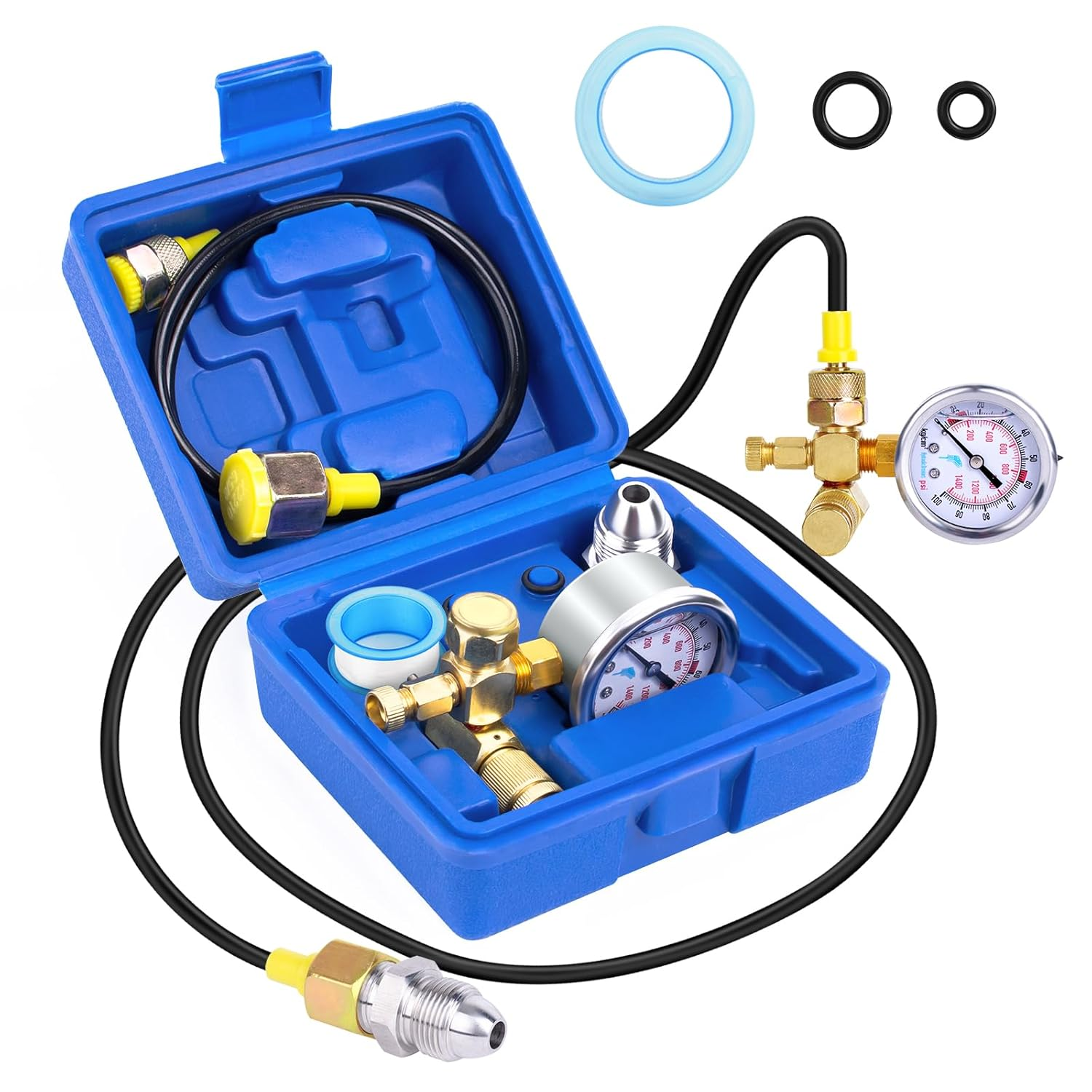 Hydraulic Breaker Hammer Nitrogen Gas Charging Kit, Hydraulic Breaker Hammer Test Tools, Nitrogen Gas Pressure Test Tools with Dual Scale Gauge(0-1420Psi or 100Kg/Cm²) and CGA580 Adapter