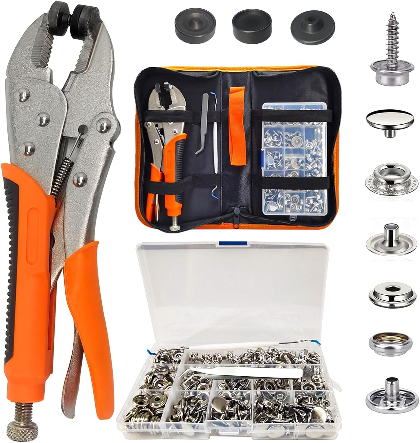 Snap Pliers for Metal Snaps Heavy Duty Snap Fastener Tool Kit 3 Dies& 60-Set