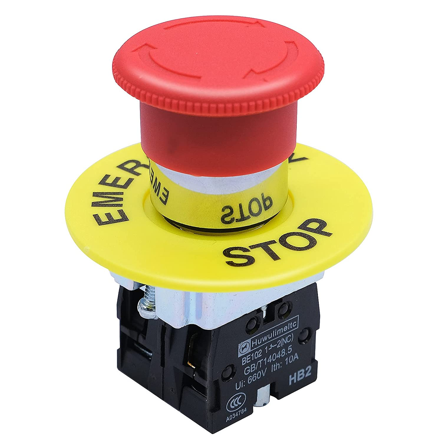 2NC 22Mm Emergency Stop Push Button Switch Red Mushroom Equipment EStop Shut off