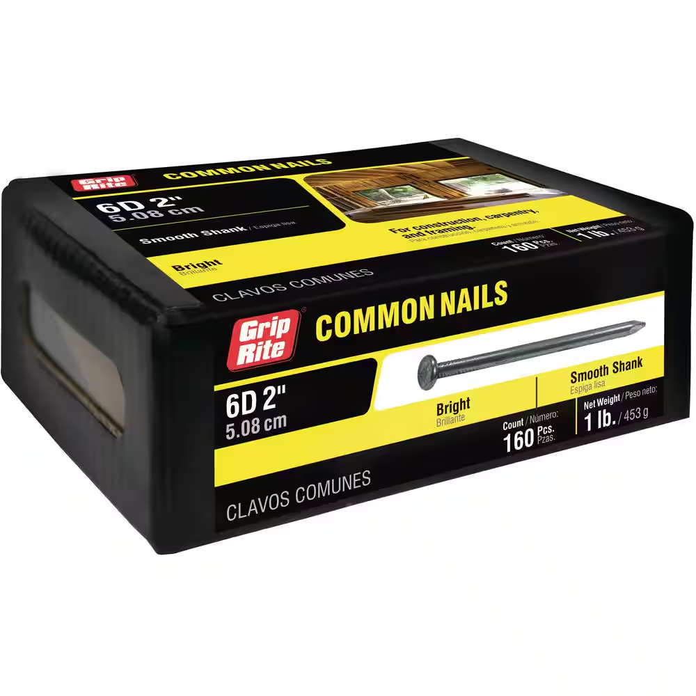 2 In. X 11-1/2-Gauge 6-Penny Bright Steel Smooth Shank Common Nails 1 Lb. Box
