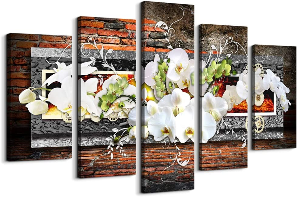 Stunning 5-Piece Orchid Canvas Wall Art - Large Abstract Flower Prints for Modern Living Room Decor - Framed & Ready to Hang!
