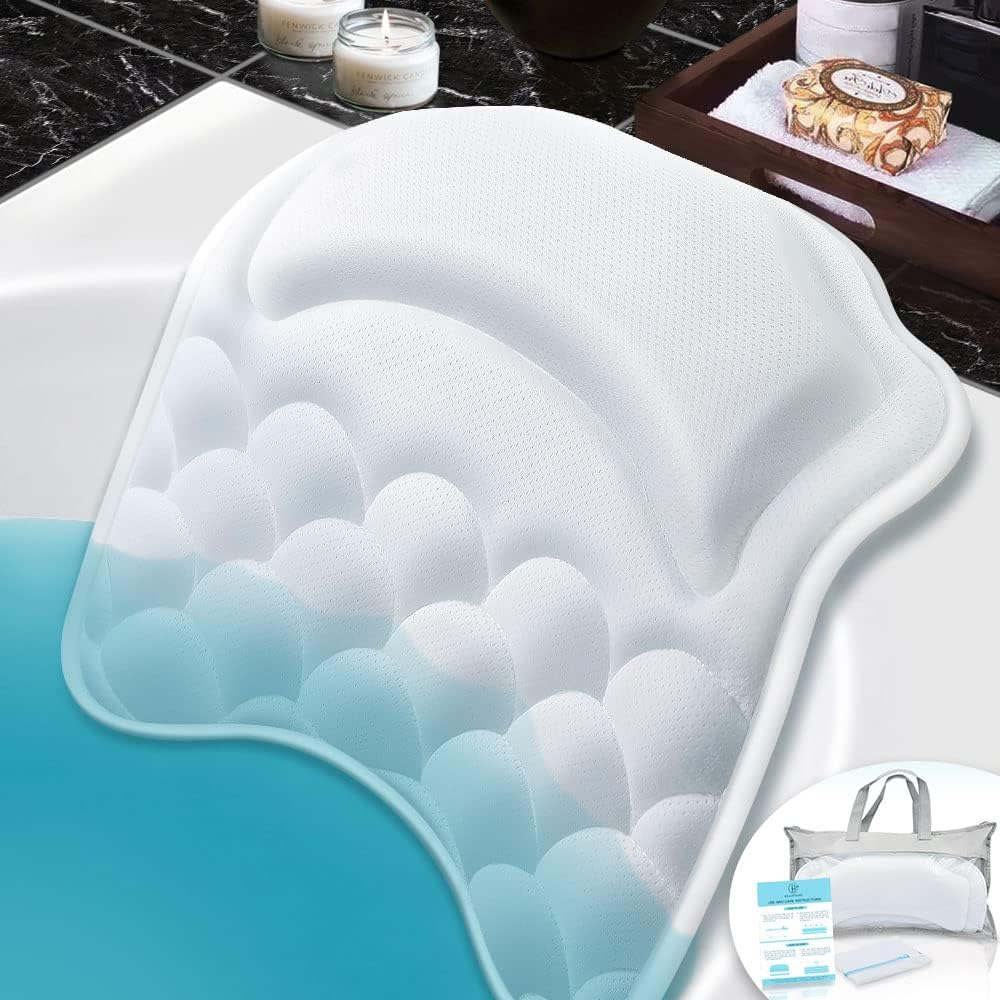 Bathtub Spa Pillow Bath Pillows for Tub, with Non-Slip 8 Large Strong Suction Cups, Free Machine Washable Bag