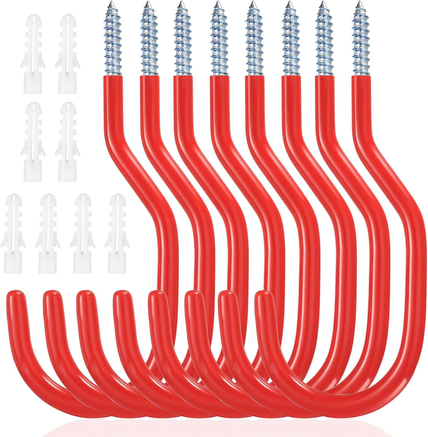 8 Pcs Crochet De Vélo, Support Velo Mural, Crochets De Rangement, Porte Velo Mural, Crochets De Garage, Crochets À Visser Pour Plafond De Garage Vélos Outils Électriques Tuyaux Arrosage(Rouge)
