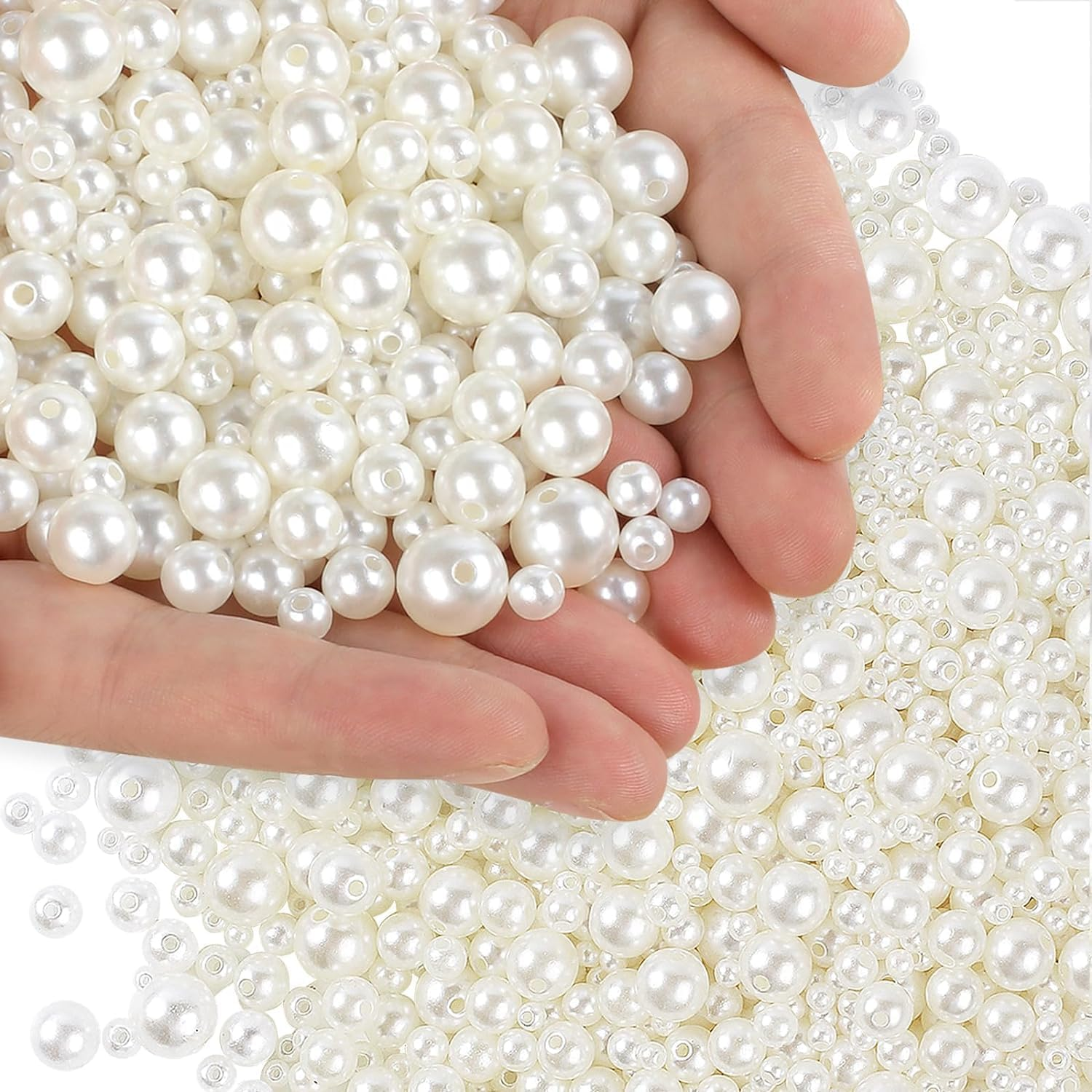 Phinus 1950 Pcs Pearl Beads with Hole, 5 Size 5size,1950pcs, Ivory White