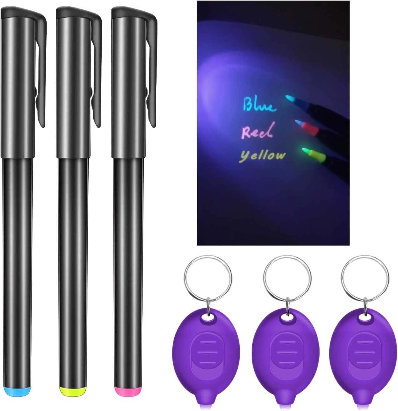 Invisible Ink Pen, Spy Pen with 3 PCS Mini UV LED Keychain