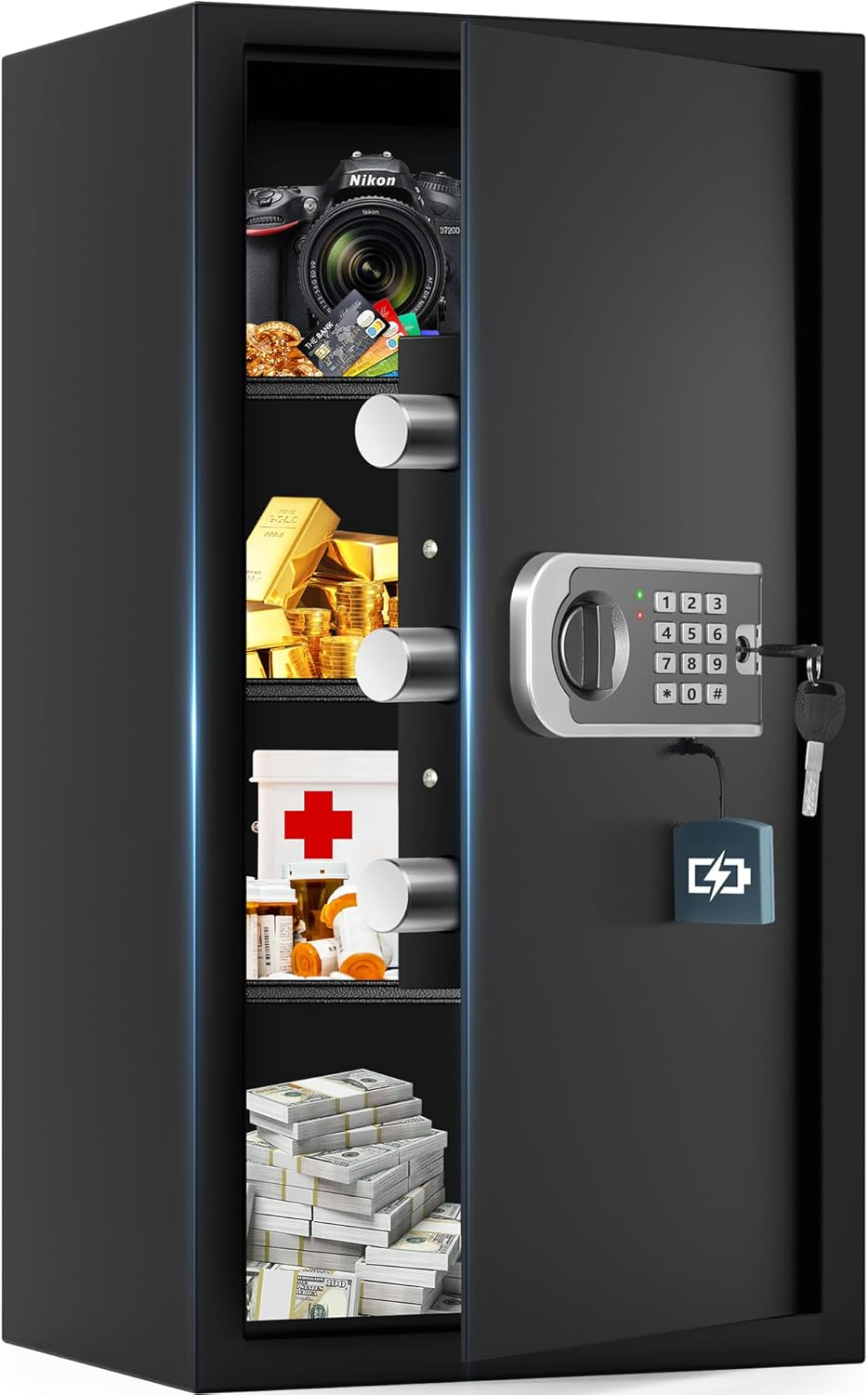 27.56"H Steel Safe Box, 6.0 Cuft Home Safes with Fireproof Waterproof Bag | Digital Security Safes with Programmable Keypad Keys, Smart Alert, Mute Mode, Anti-Theft Safety Box for Documents Valuables