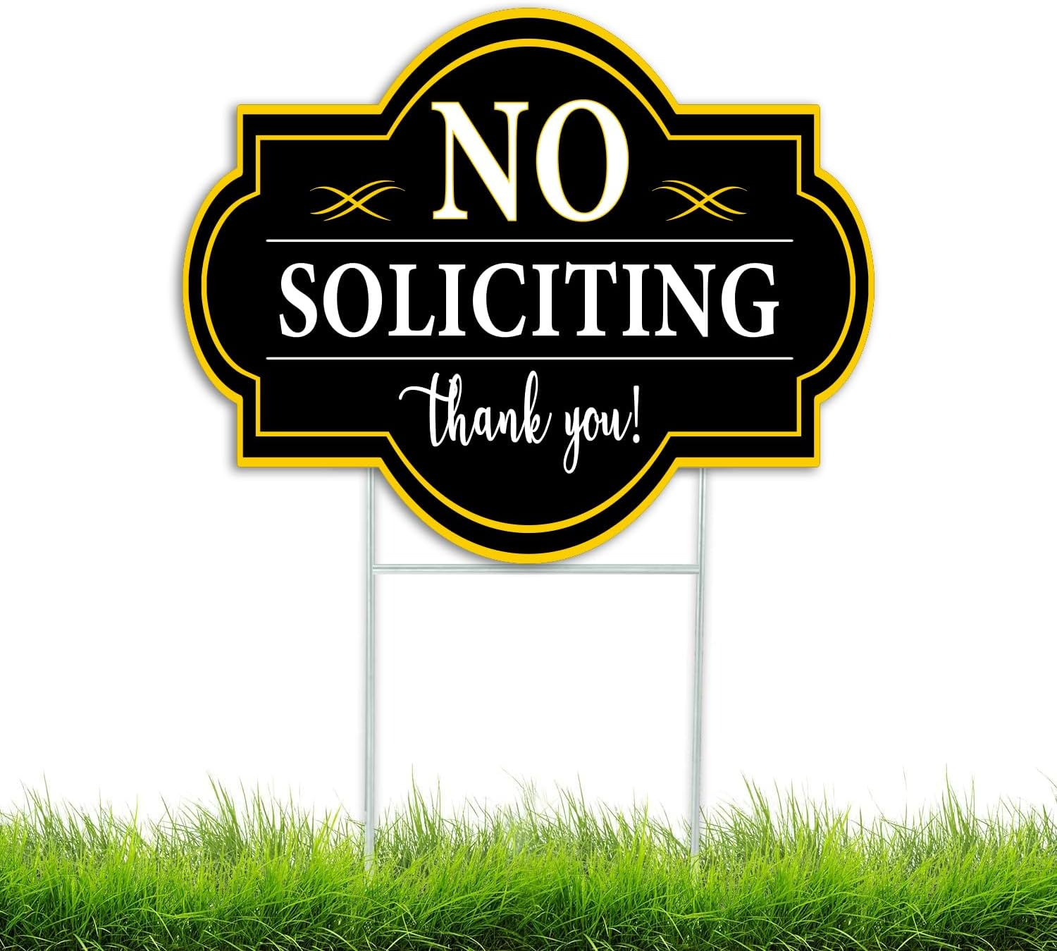 No Soliciting Sign for House, Outdoor Yard Sign with H Metal Stakes for Home