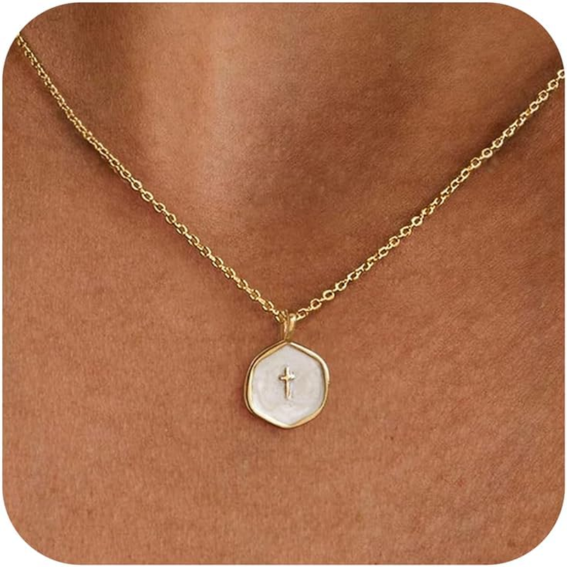 Cross Necklace for Women,14K Dainty Gold Plated Cross Necklaces Simple Pendant Necklaces for Women Trendy Small Gold Charm Necklace Cute Choker for Women Jewelry Gifts