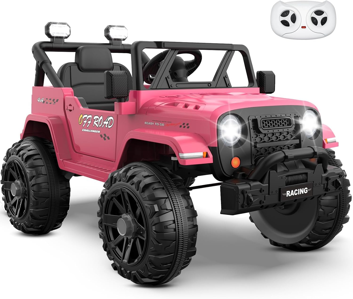 12V Electric Ride on Car, Toddler First Car, Pink | Realistic Truck Styling, Parent Remote Control, Soft Start Safety, Bluetooth Music & LED Lights