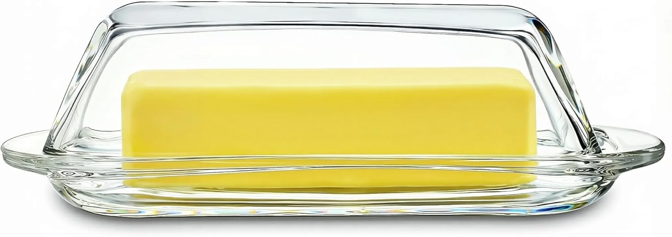 7 Inches Glass Butter Dish with Lid for Countertop - Crystal Glass Butter Keeper Elegant Clear Butter Holder Tray for 1 Stick East Coast,Dishwasher Safe