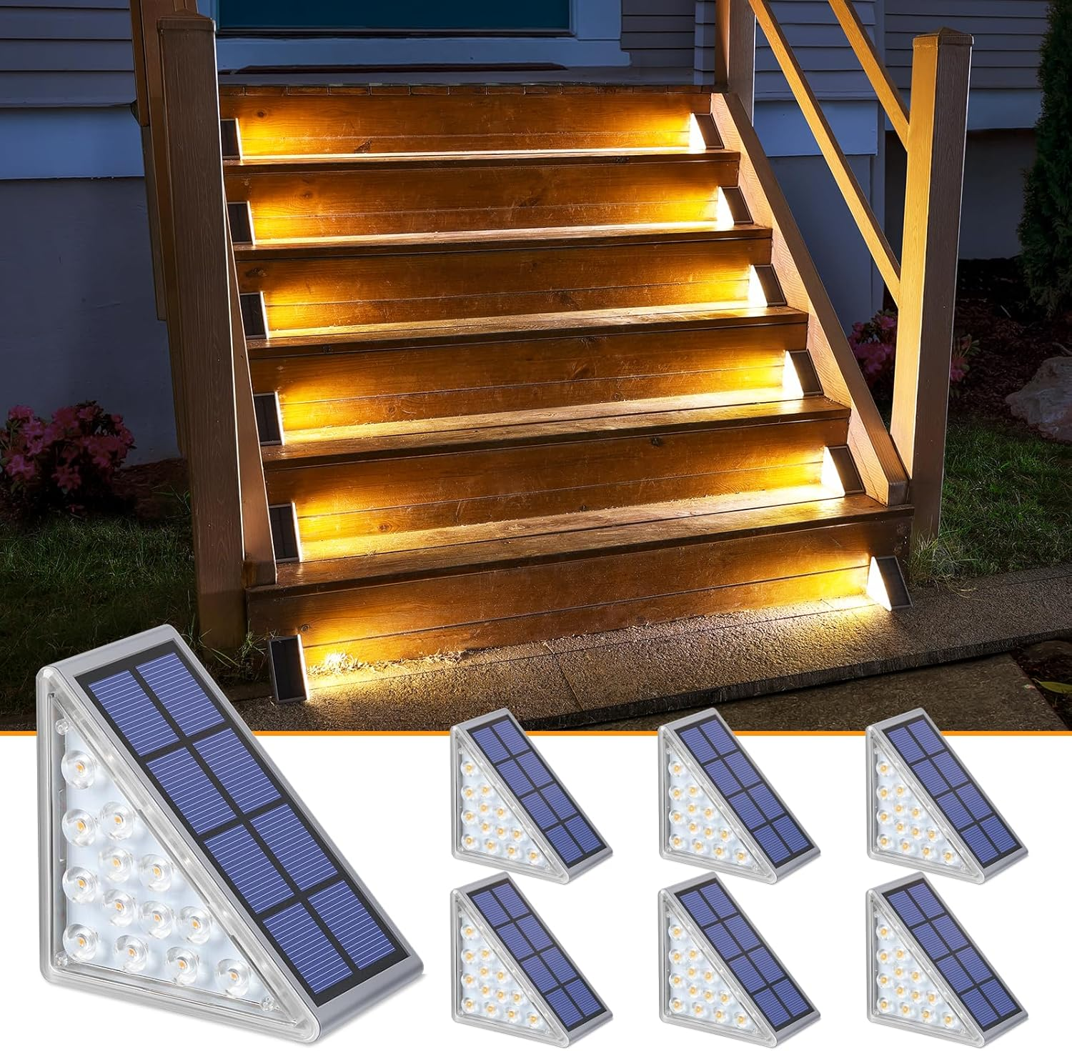 6 Pack Solar Stair Lights Outdoor, Solar Step Lights Outdoor Waterproof IP67 - Auto On/Off, Warm White, Steps, Stairs, Deck, Patio, Yard, Porch, Front Door, Sidewalk Decor (Solar Lights)
